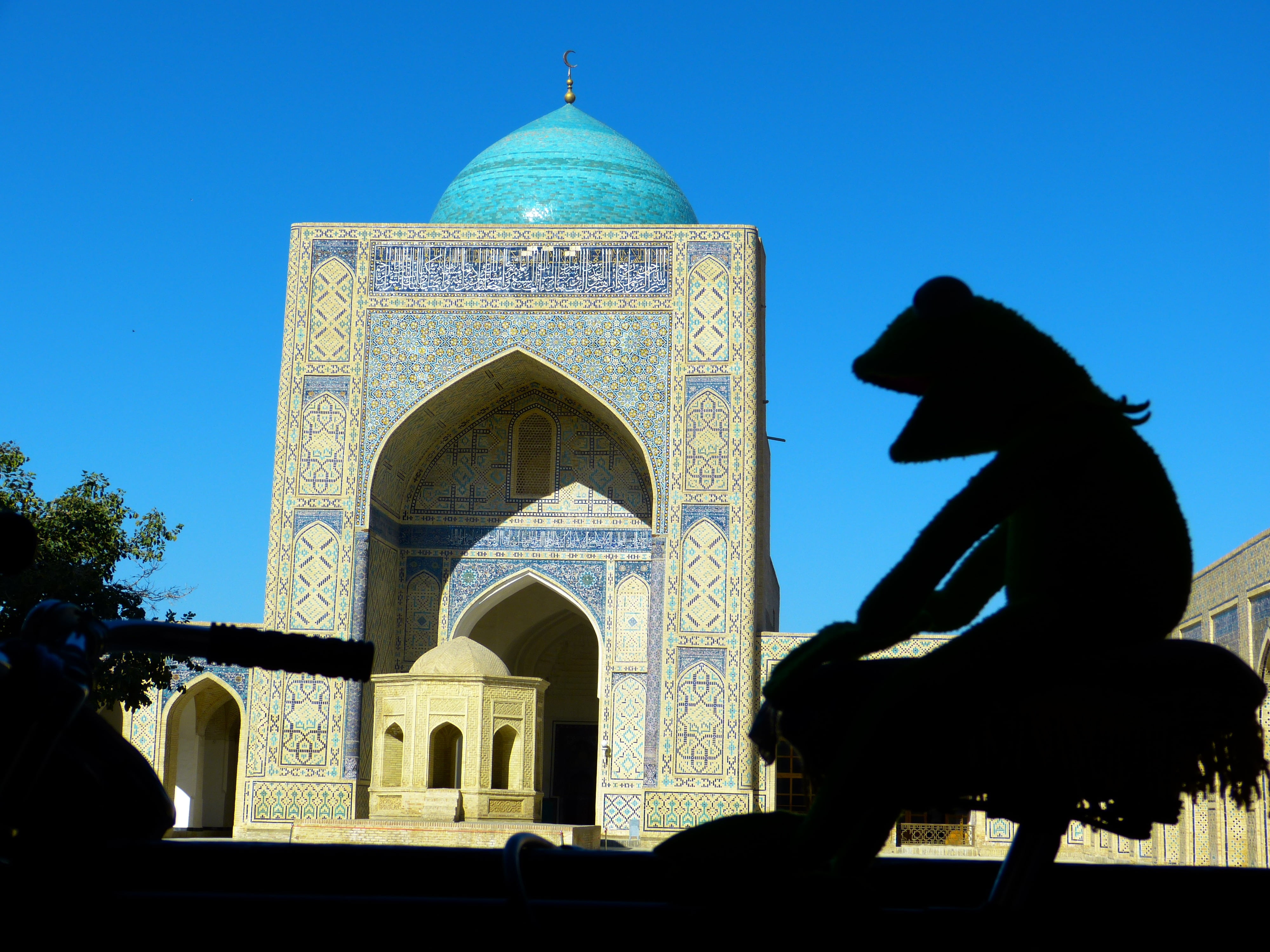kermit, blue, architecture, silhouette, nature, bukhara, day, place of worship, outdoors, frog silhouette, clear sky, dome, house of prayer, building exterior, HD Wallpaper