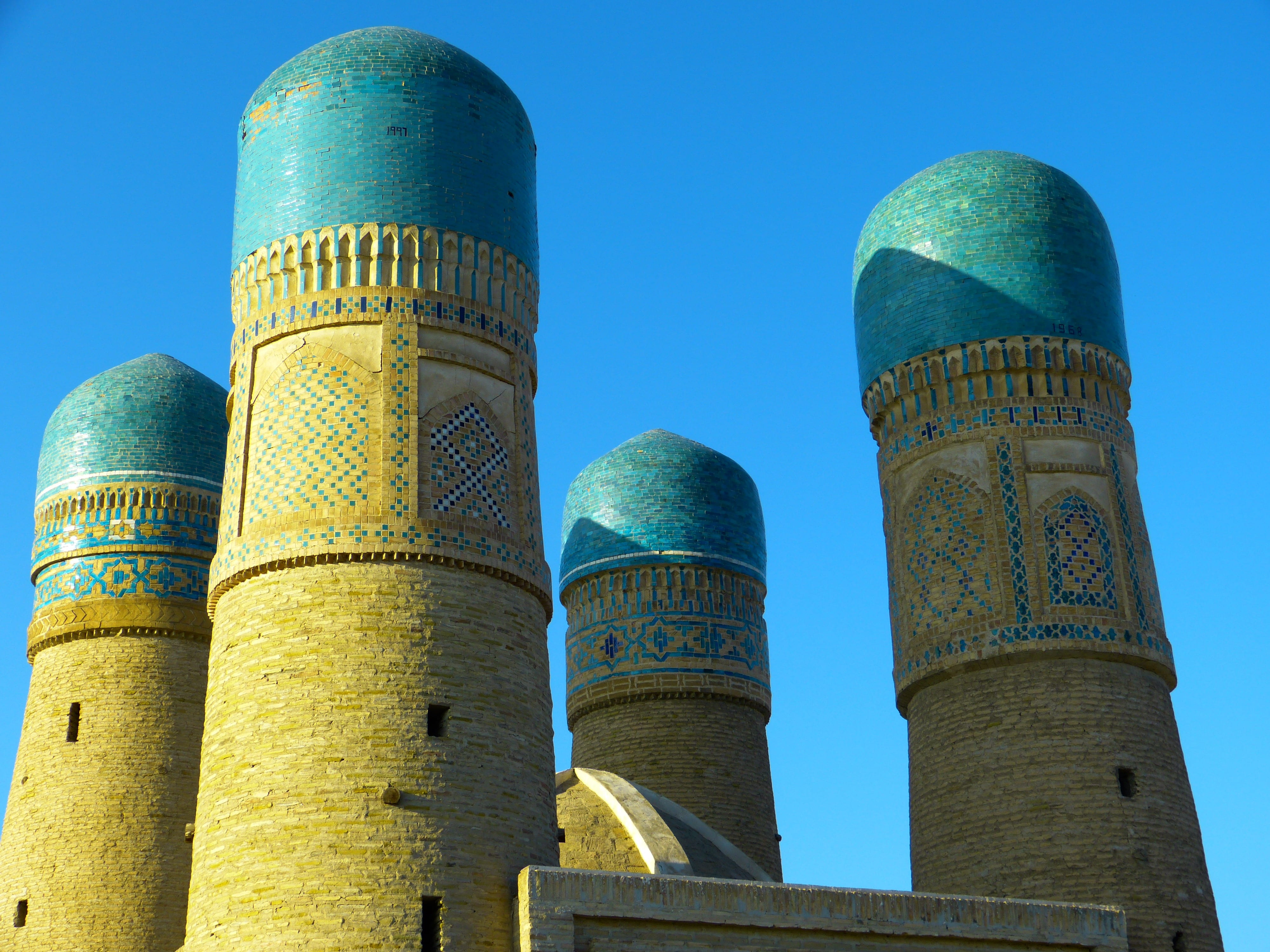 blue, travel, photo, uzbekistan, mosque, sky, building exterior, nature, concrete, belief, bukhara, outdoors, tower, travel destinations, angle, architecture, HD Wallpaper