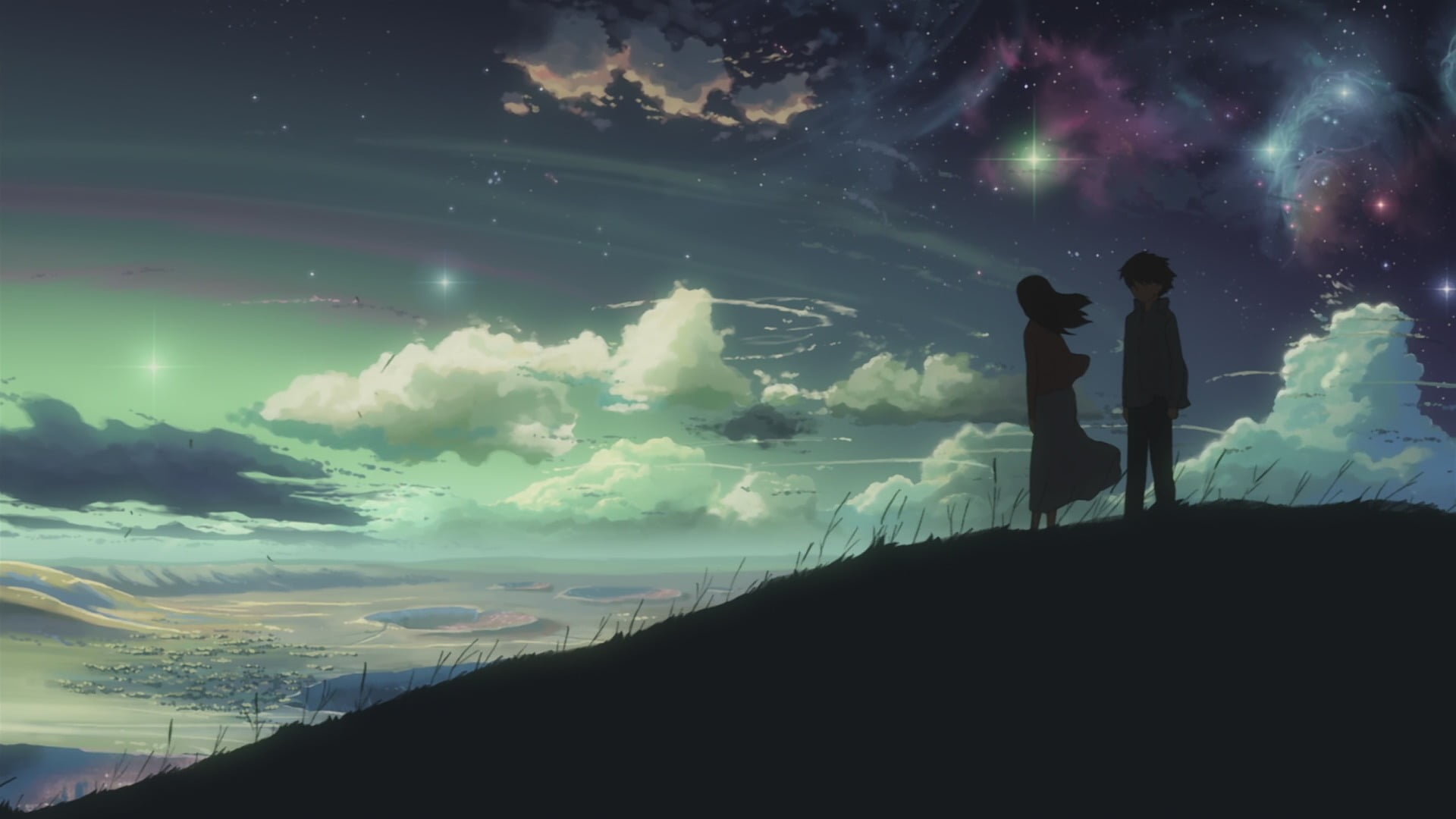 lifestyles, night, women, scenics - nature, anime, positive emotion, nature, bonding, people, 1080P, standing, men, togetherness, couple - relationship, HD Wallpaper