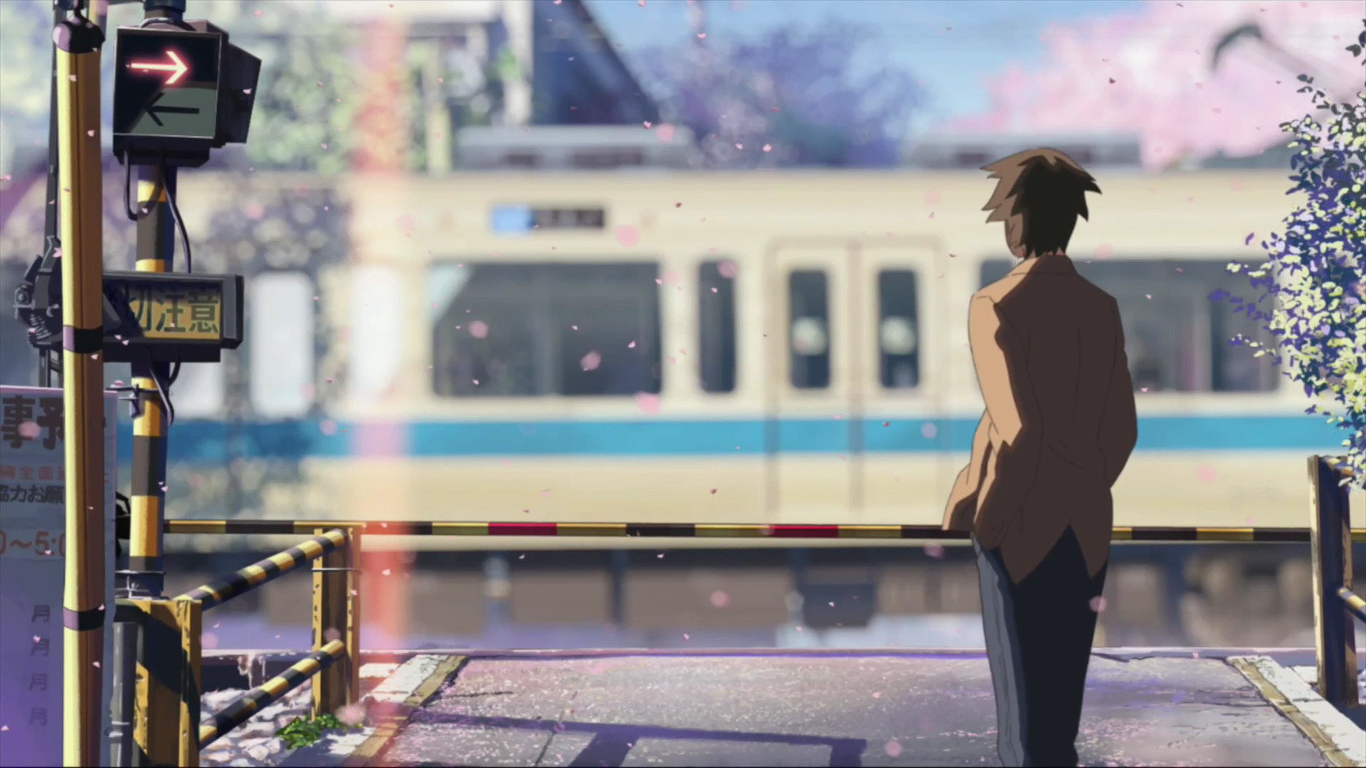 rear view, three quarter length, full length, day, casual clothing, Takaki Touno, rail transportation, 1080P, standing, real people, transportation, Anime, HD Wallpaper