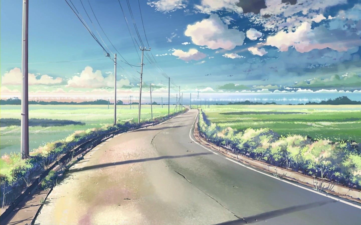 cable, 5 Centimeters Per Second, window, outdoors, nature, water, road, cloud - sky, field, sky, transportation, power supply, landscape, day, beauty in nature, HD Wallpaper