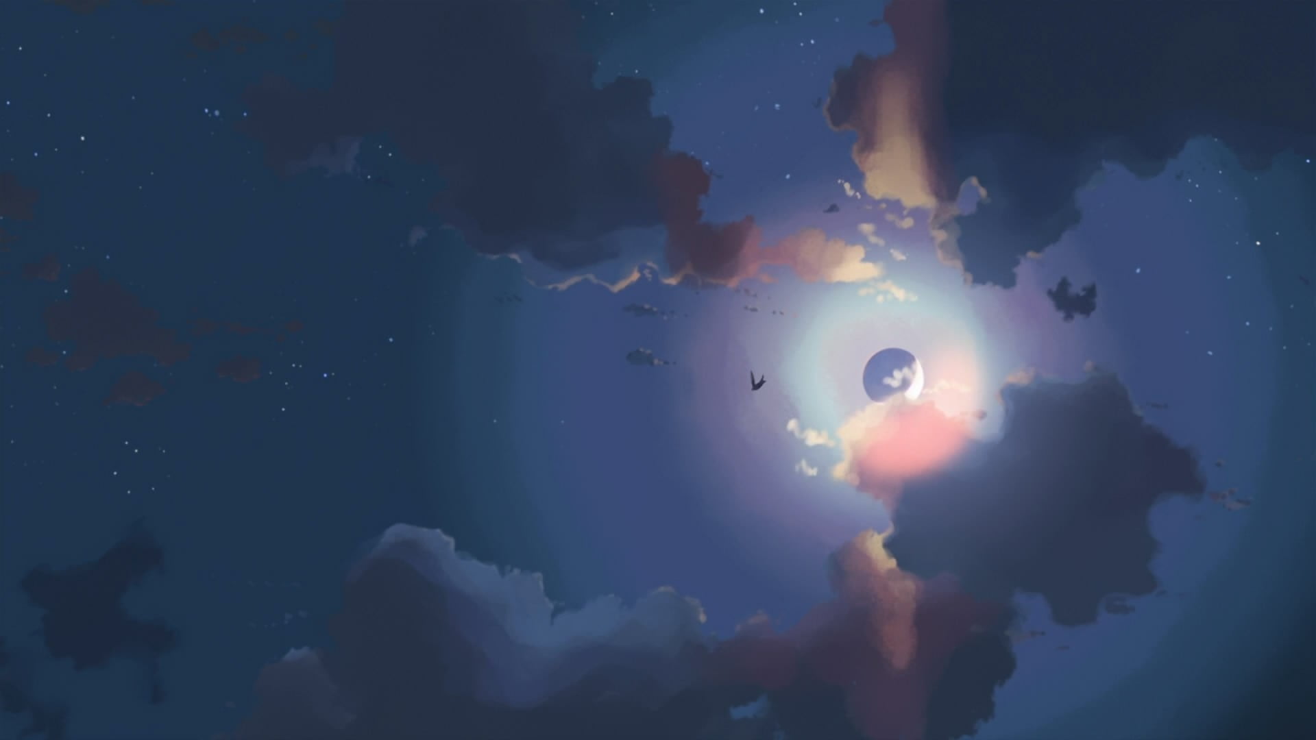 water, tranquility, space exploration, anime, scenics - nature, space, astronomy, blue, night, no people, vertebrate, sky, 1080P, star - space, sea, 5 Centimeters Per Second, HD Wallpaper