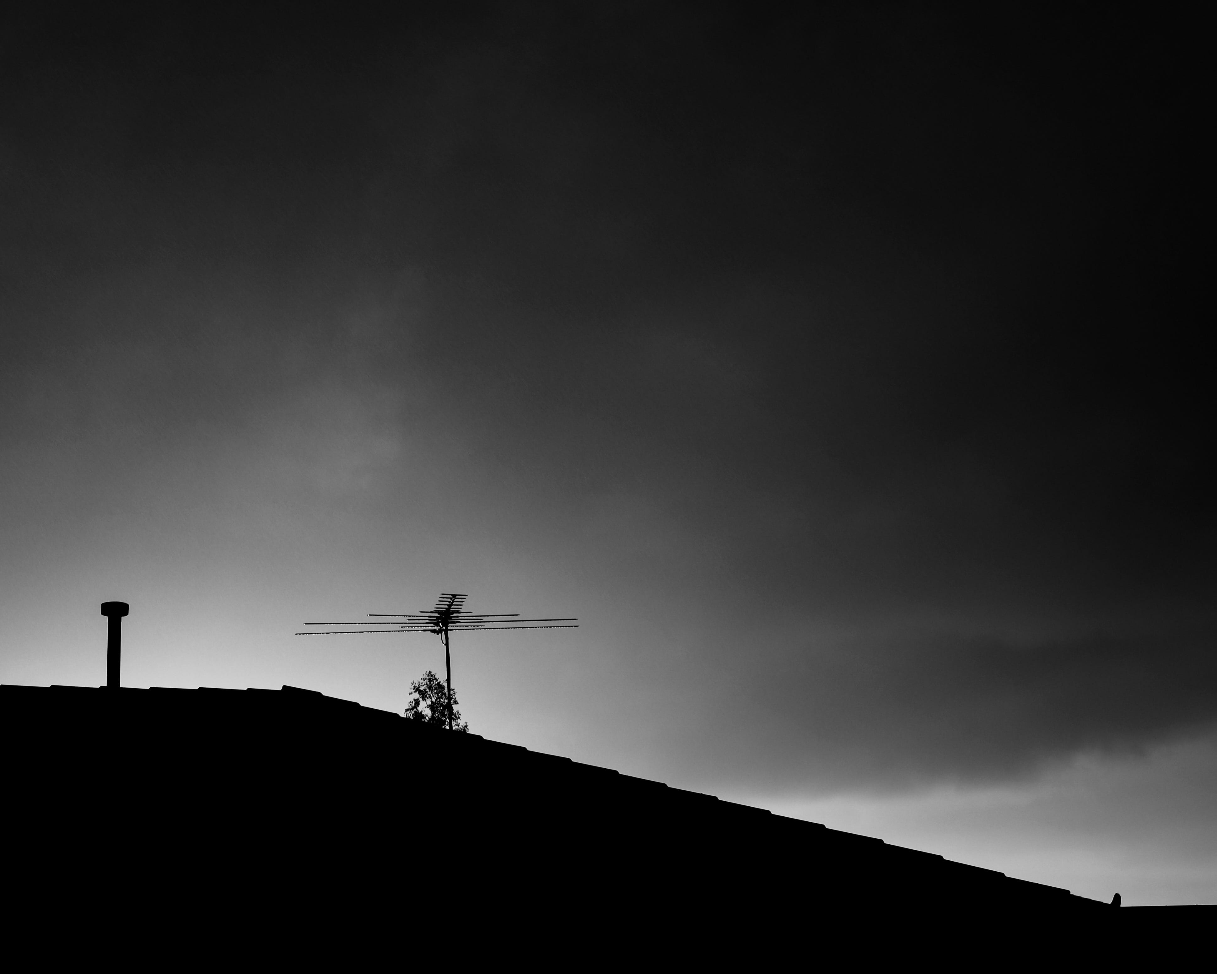 roof, cloud - sky, outdoors, photography, moody, cloudy, connection, telecommunications equipment, bird, airplane, nature, sky, antenna, black, night, storm, HD Wallpaper