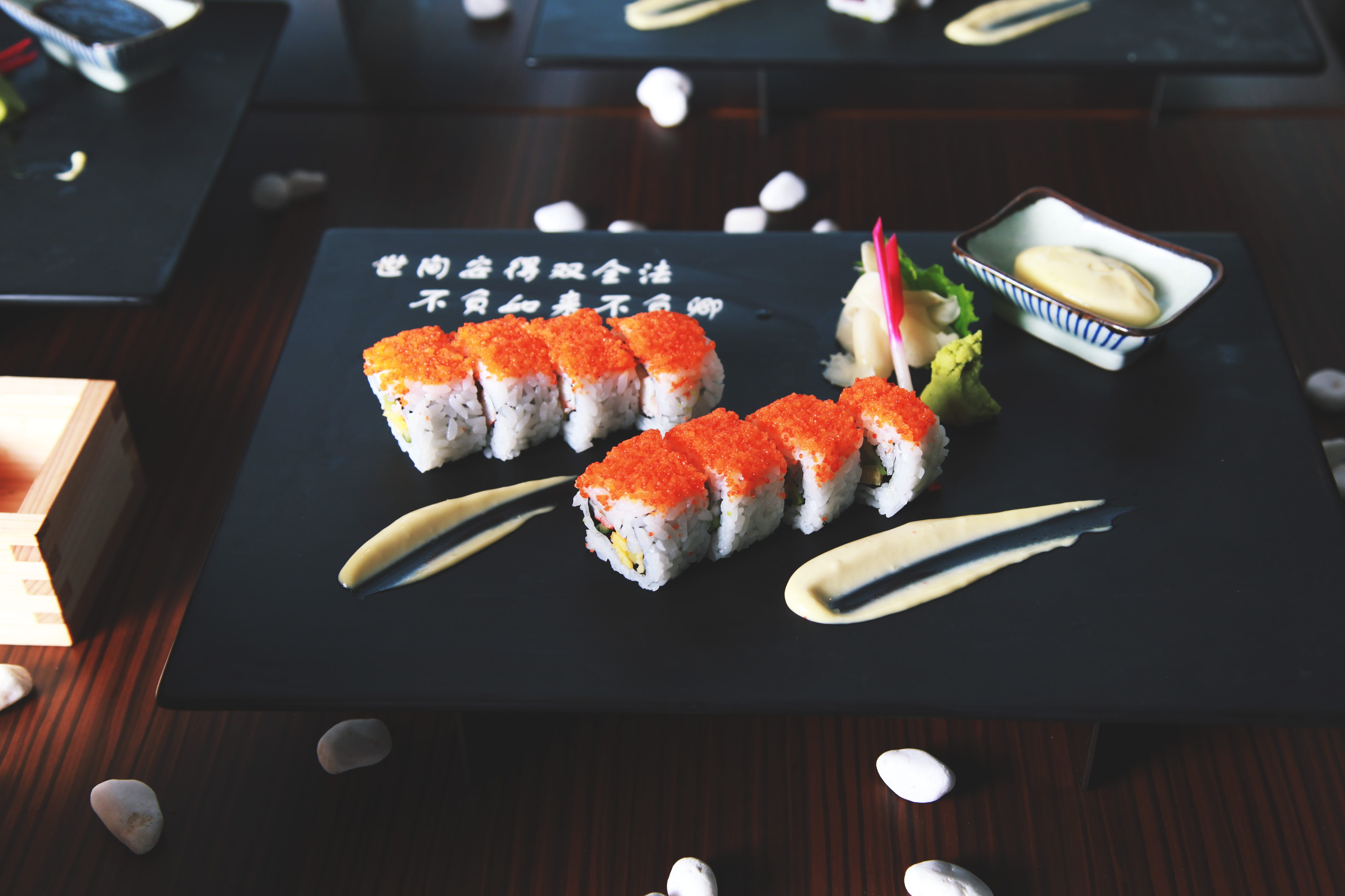4K, food and Drink, chopsticks, ready-to-eat, indoors, japanese, vertebrate, freshness, fish, slate, japanese food, rice, healthy eating, asian food, wellbeing, HD Wallpaper