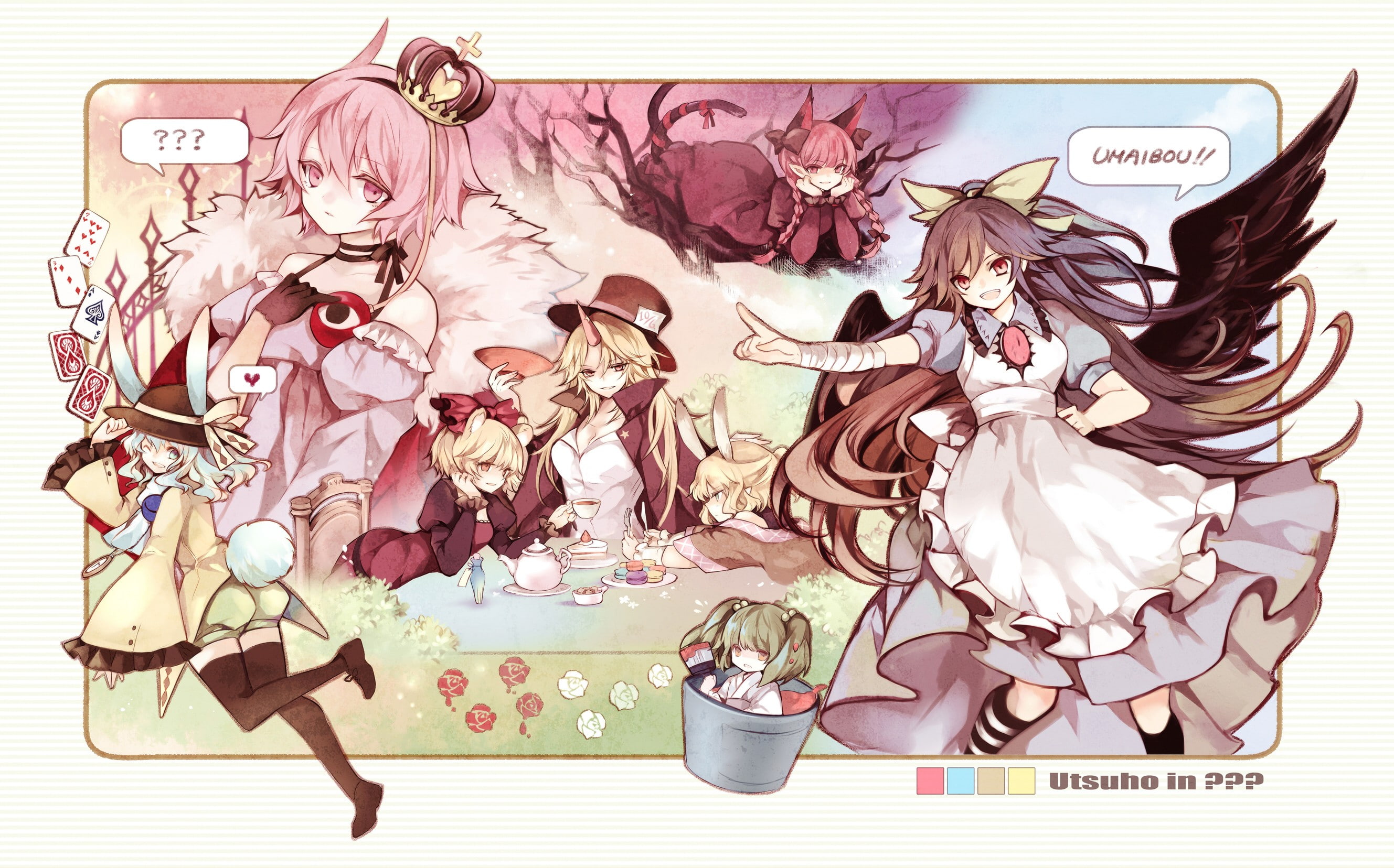 video, rin, satori, food, reiuji, drinks, yuugi, thigh, 2K, games, blue, wonderland, koishi, alice, pink, dress, hoshiguma, komeiji, kisume, utsuho, highs, HD Wallpaper