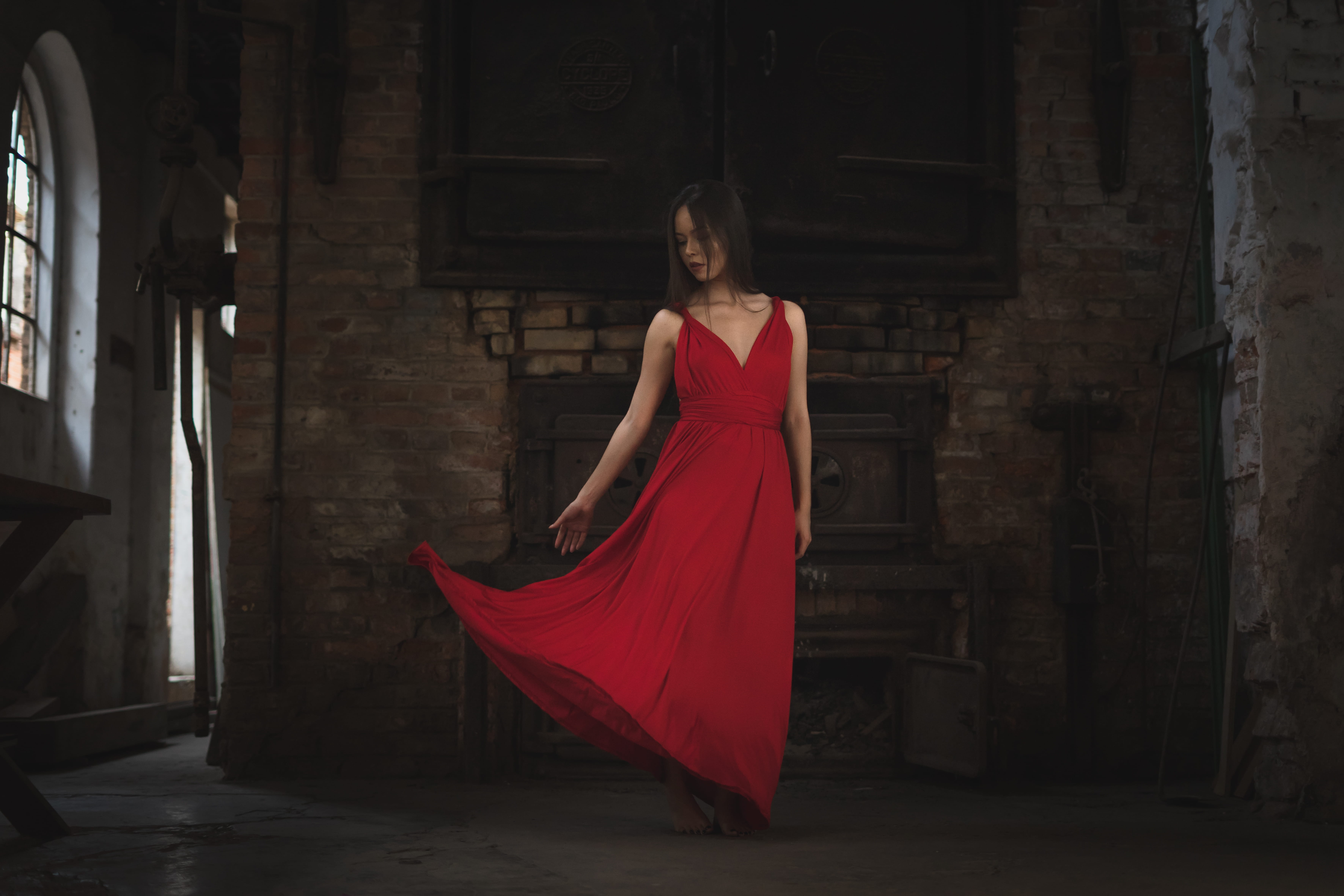 dark, beautiful girl, beautiful, model, red, architecture, pose, young adult, Japanese, lady, 5K, person, female, real people, built structure, leisure activity, HD Wallpaper