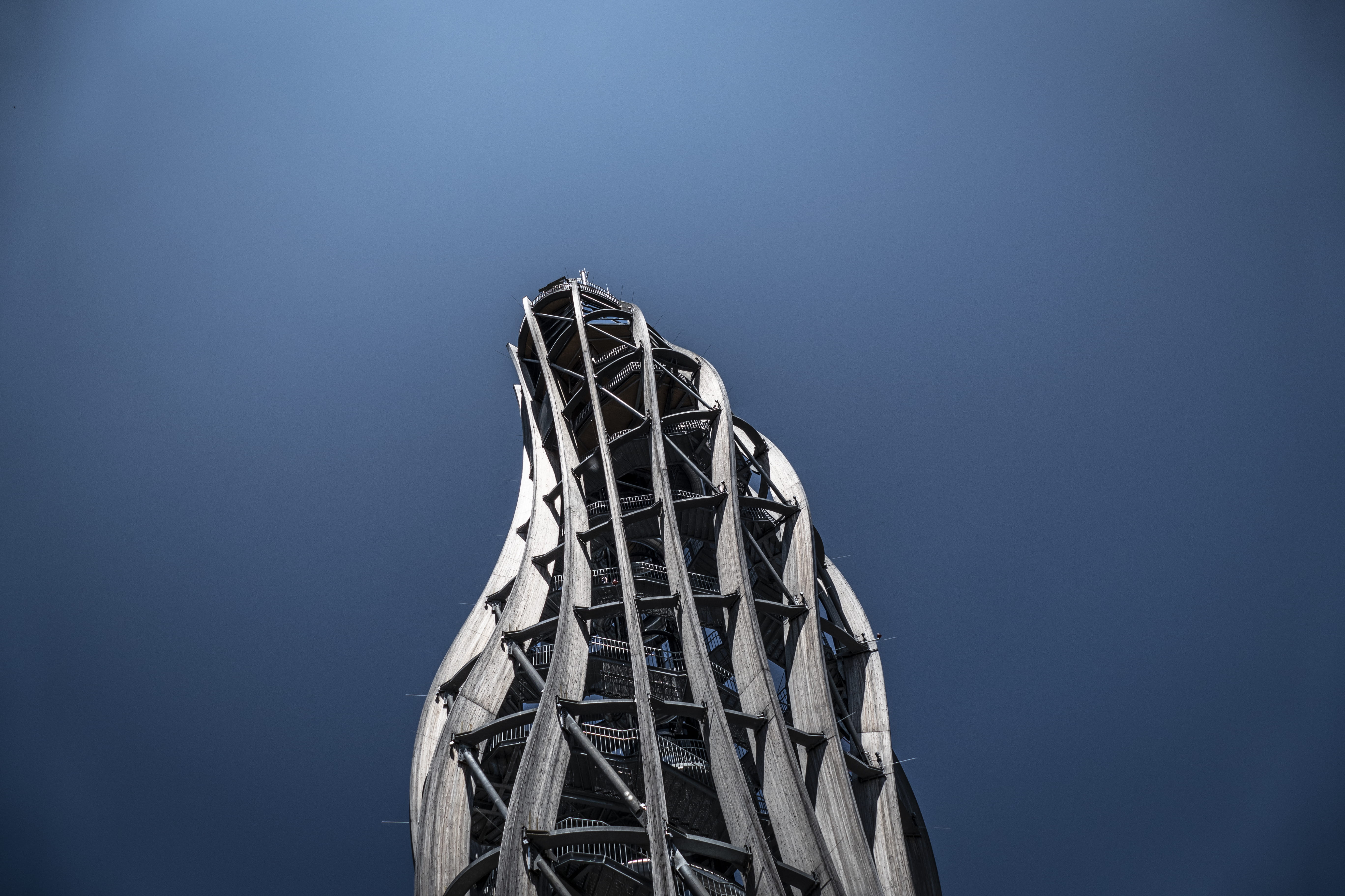 pyramidenkogel, building, clear, skies, blue, clear sky, outdoors, dome, copy space, austria, 5K, architecture, gray, city, looking up, office building exterior, HD Wallpaper