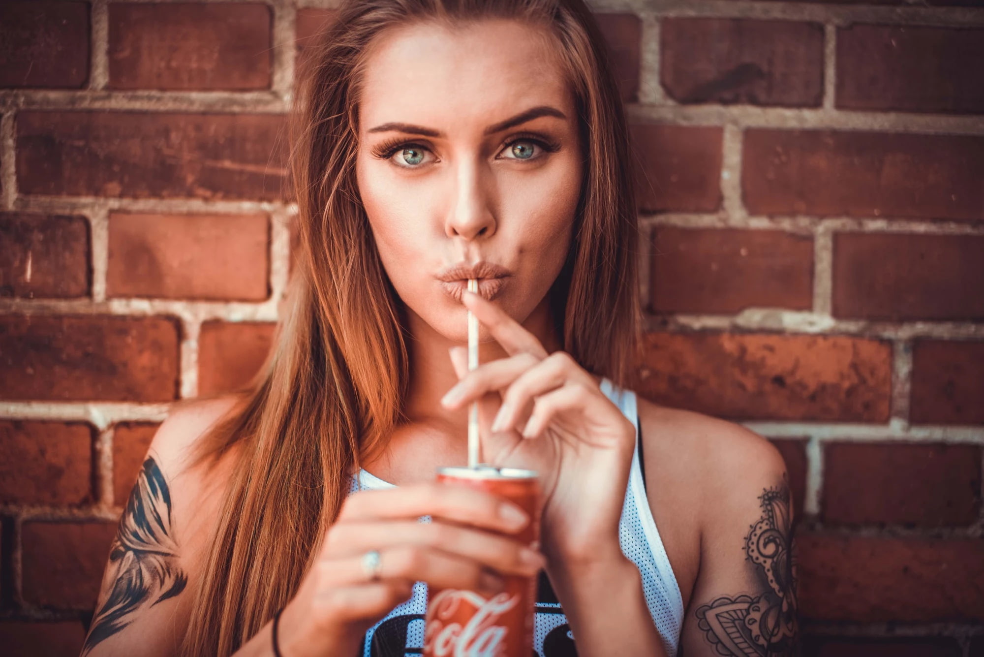 1080P, women, model, portrait, tattoo, Coca-Cola, HD Wallpaper