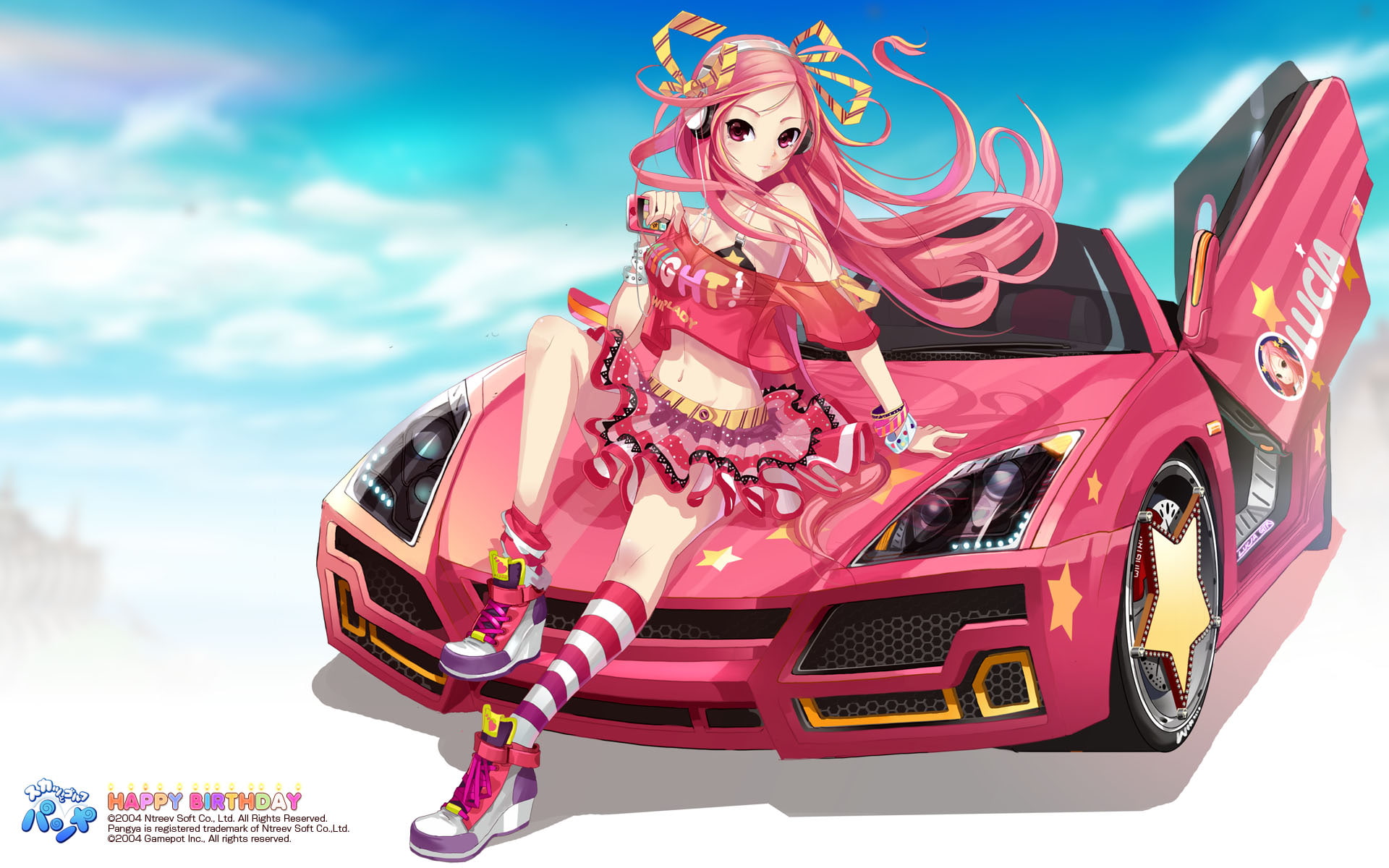eyes, stockings, 1080P, lucia, pangya, red, long, hair, HD Wallpaper