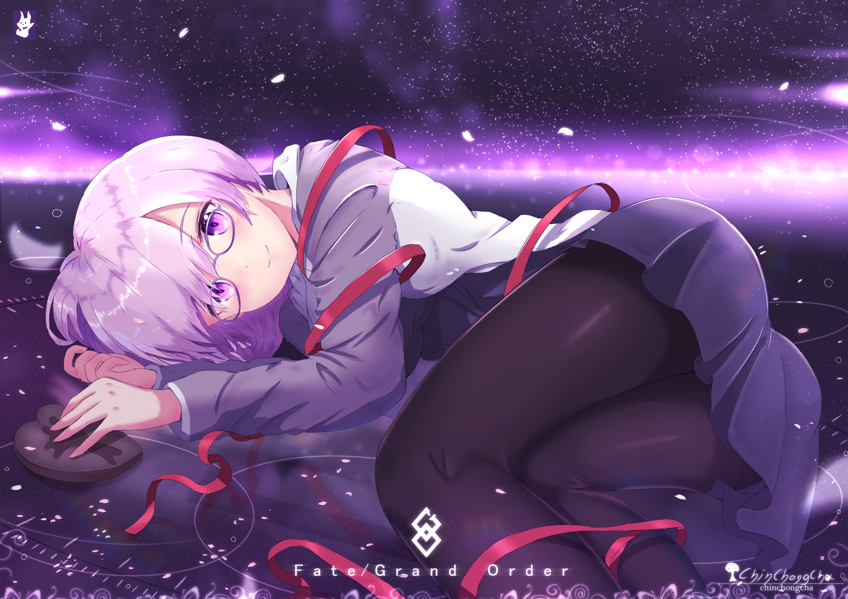 ribbons, fate, pantyhose, eyes, cherry, grand, 2K, skirt, watermark, short, konachan, (series), purple, com, chinchongcha, hair, 260501, glasses, order, HD Wallpaper