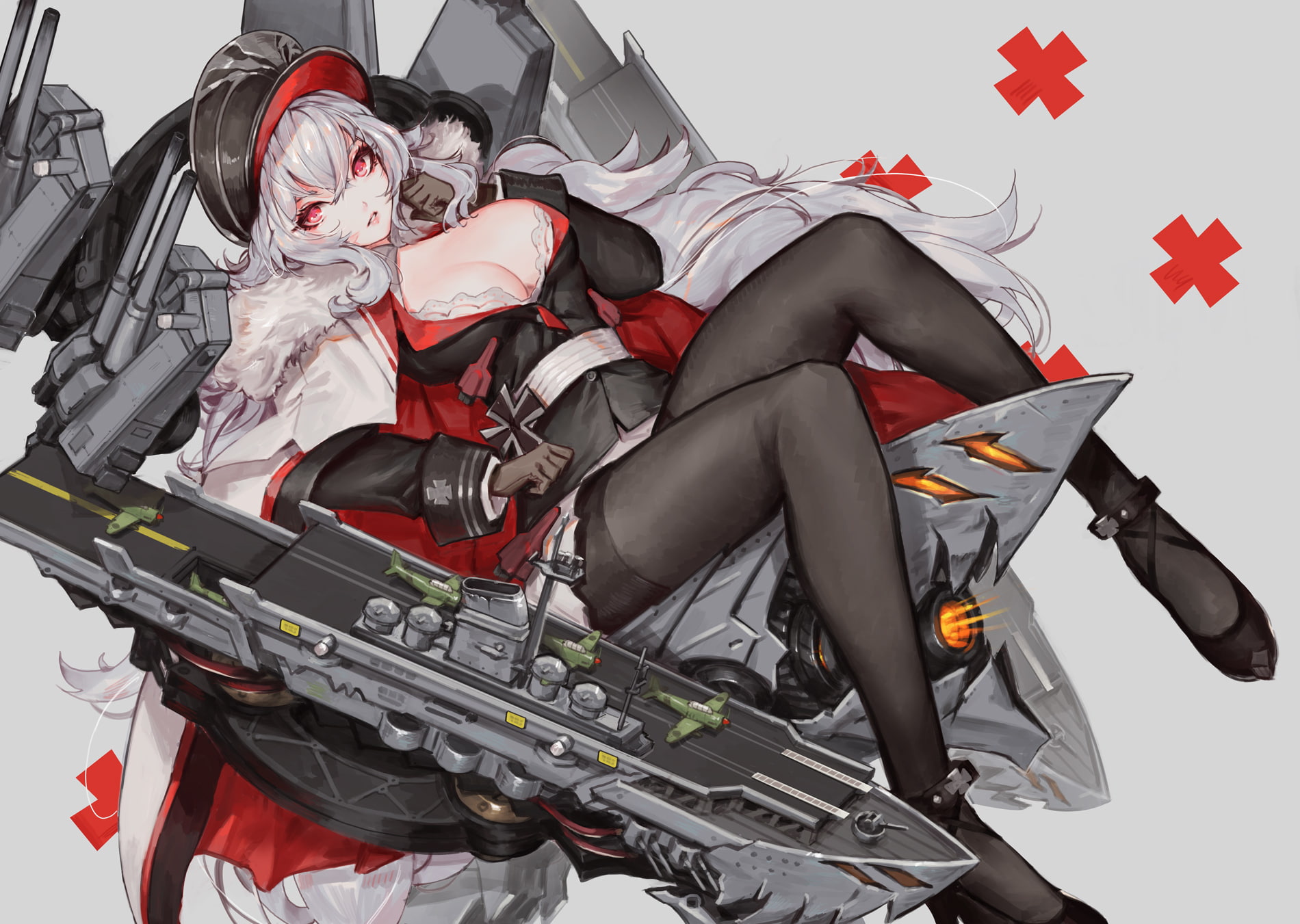 konachan, jpeg, com, gloves, hat, long, belt, 720P, azur, skirt, gray, garter, doomfest, lane, uniform, anthropomorphism, eyes, breasts, artifacts, red, HD Wallpaper