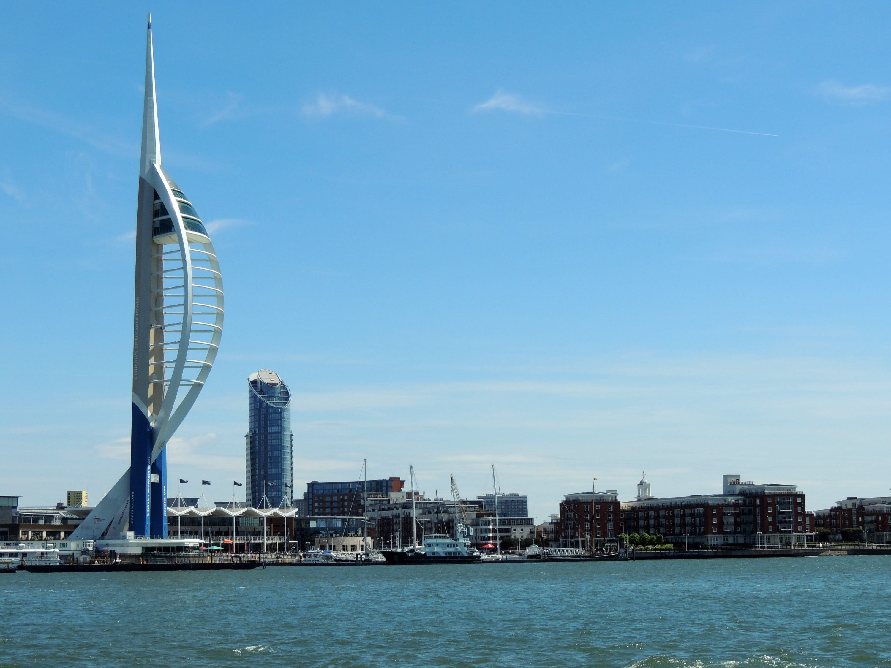 portsmouth, outdoors, building, culture, skyscraper, mary rose museum, day, water, south, hms victory, architecture, city, port, admiral nelson, 2K, england, HD Wallpaper