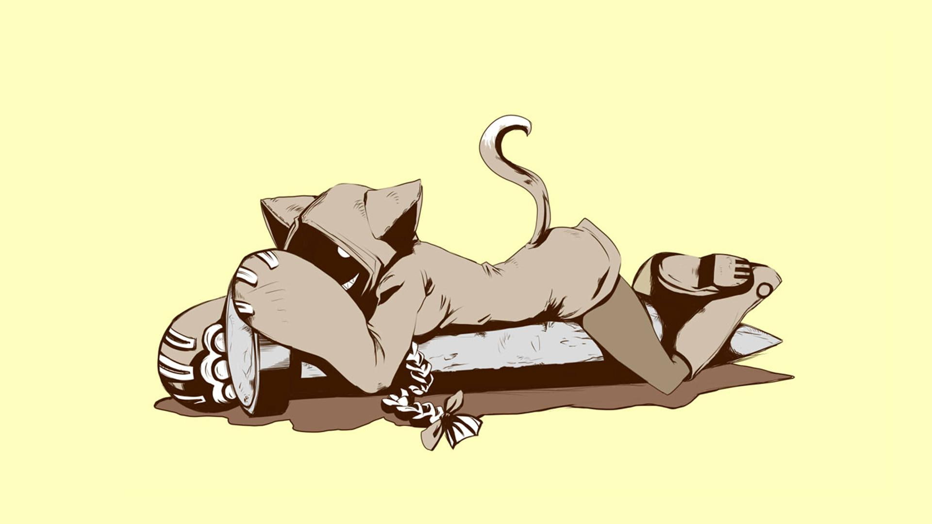 girl, catgirl, 1080P, yellow, chan, tail, neko, hoodie, taokaka, games, blazblue, HD Wallpaper