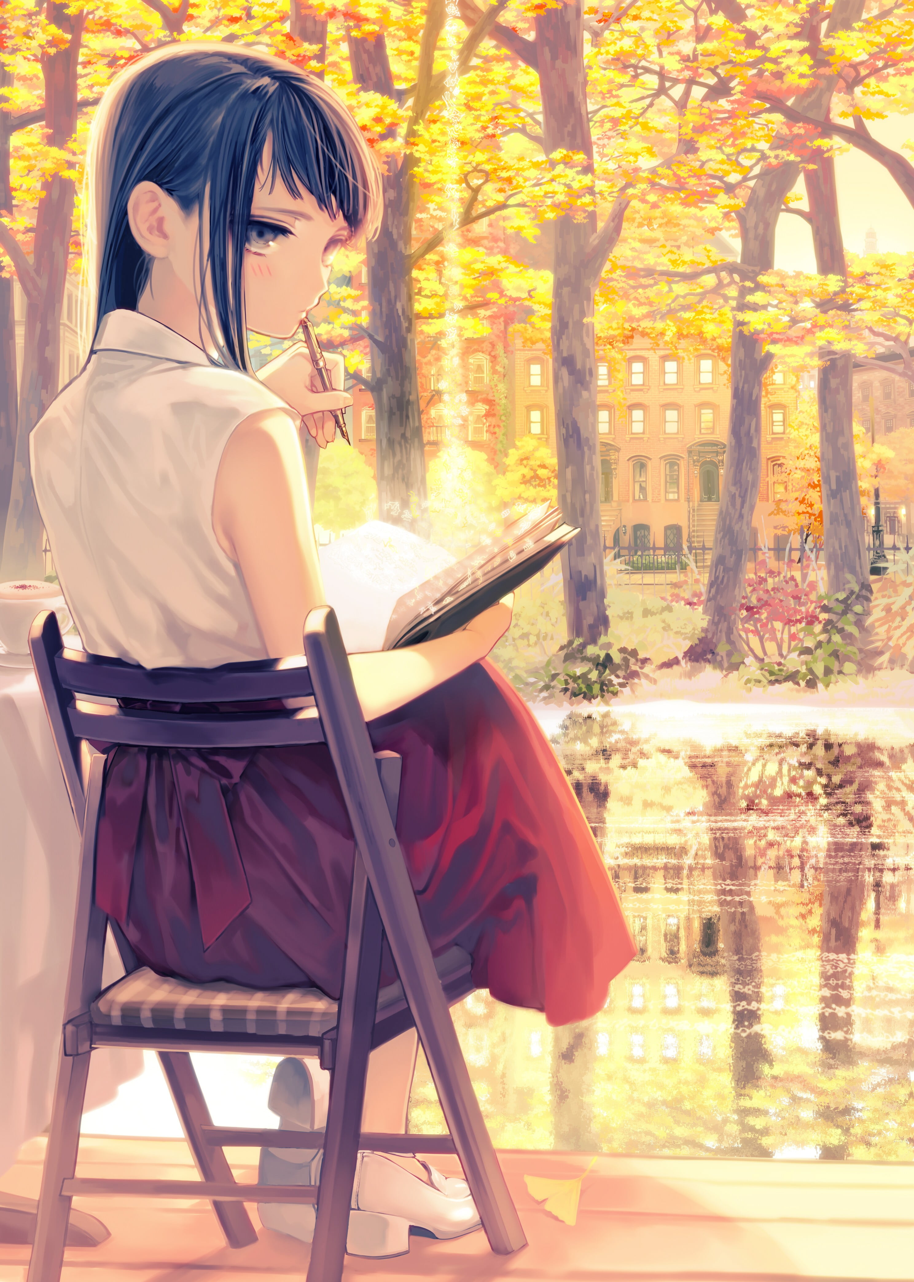 black hair, real people, original characters, sitting, young adult, plant, beauty, shoes, shirt, young women, beautiful woman, chair, tree, nature, trees, Phone HD Wallpaper
