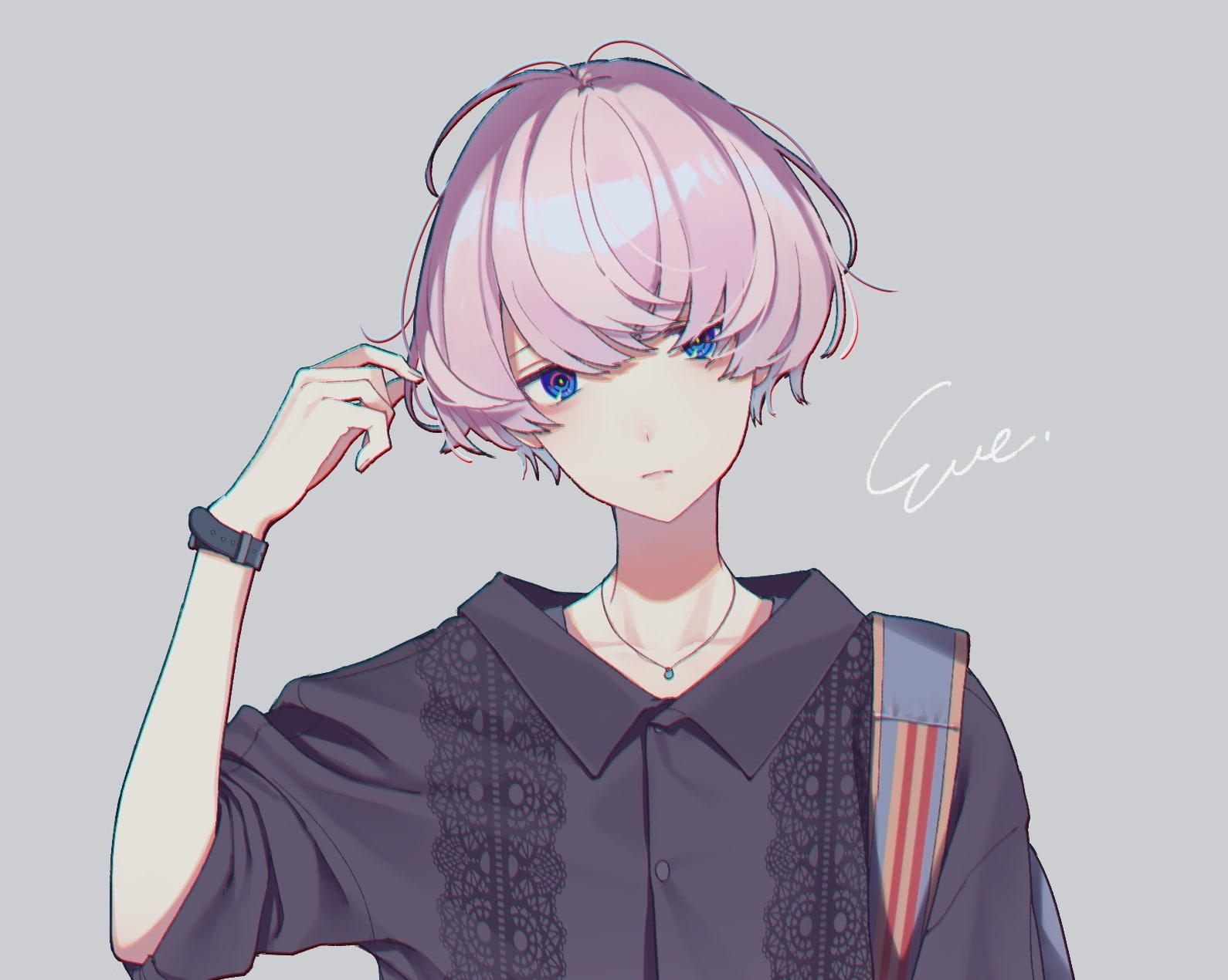 konachan, 720P, (aiko, blue, shirt, wristwear, com, hair, 54), aiko, short, pink, necklace, 248274, eyes, HD Wallpaper