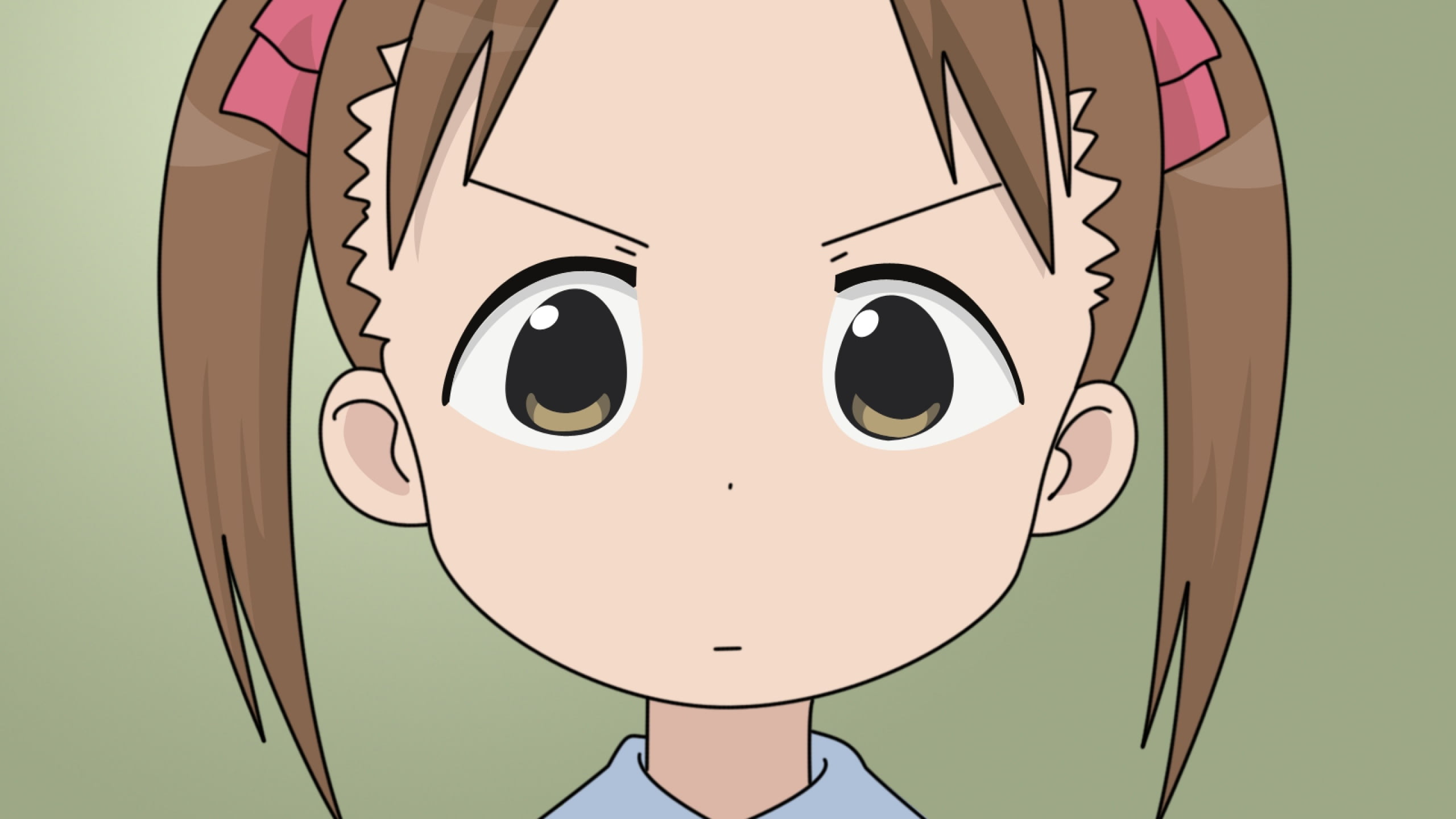 cartoon, Miu Matsuoka , front view, human face, people, art and craft, brown eyes, Ichigo Mashimaro, white skin, humor, indoors, 2K, loli, brunette, close-up, HD Wallpaper