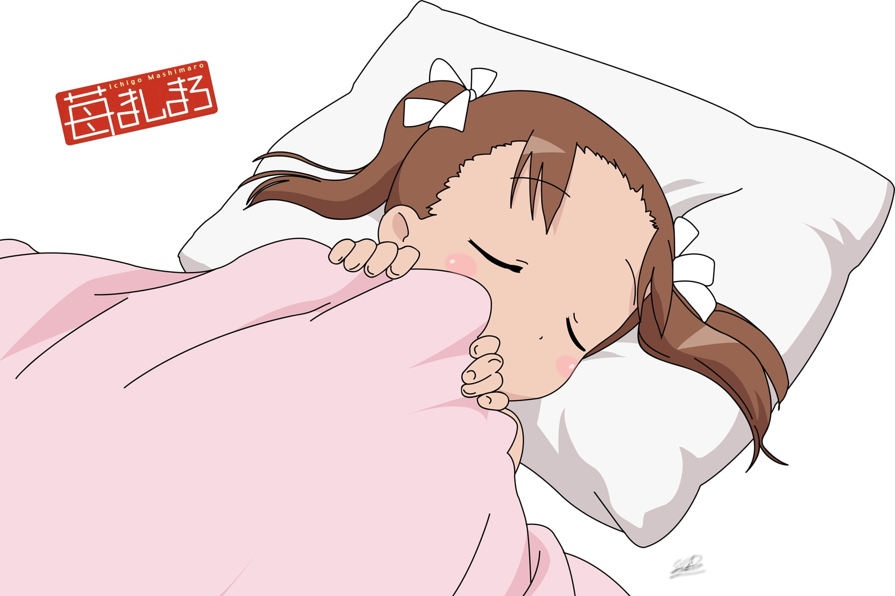  character, girl, arts culture and entertainment, activity, 720P, sleep, creativity, white background, blanket, mashimaro matsuoka miu, woman, HD Wallpaper