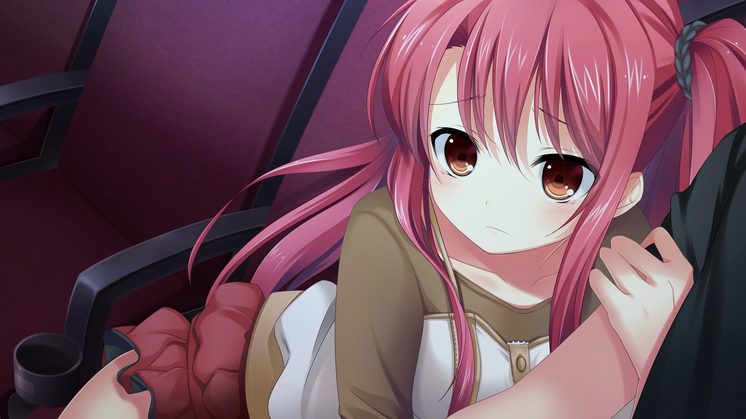 2K, yuzu, otonari, red, long, aihara, game, hug, koi, house, hair, yuu, sensou, brown, kagura, eyes, sugar, HD Wallpaper