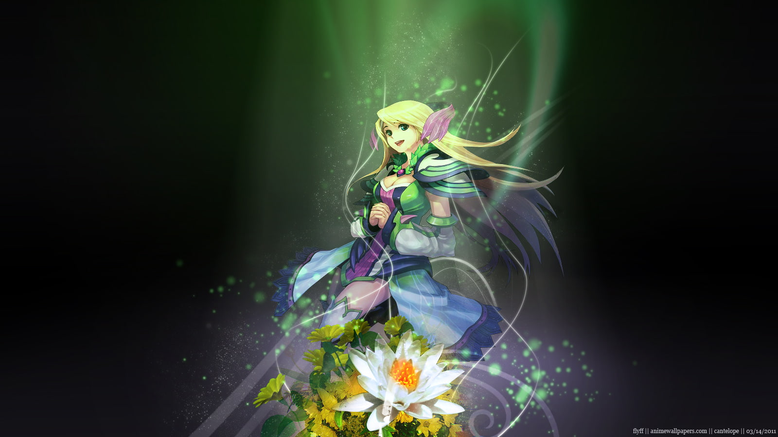 flyff, fantasy, eyes, anime, tagme, adventure, flowers, manga, hair, 720P, action, rpg, blue, long, mmo, 1flyff, blonde, cleavage, dress, fighting, online, HD Wallpaper