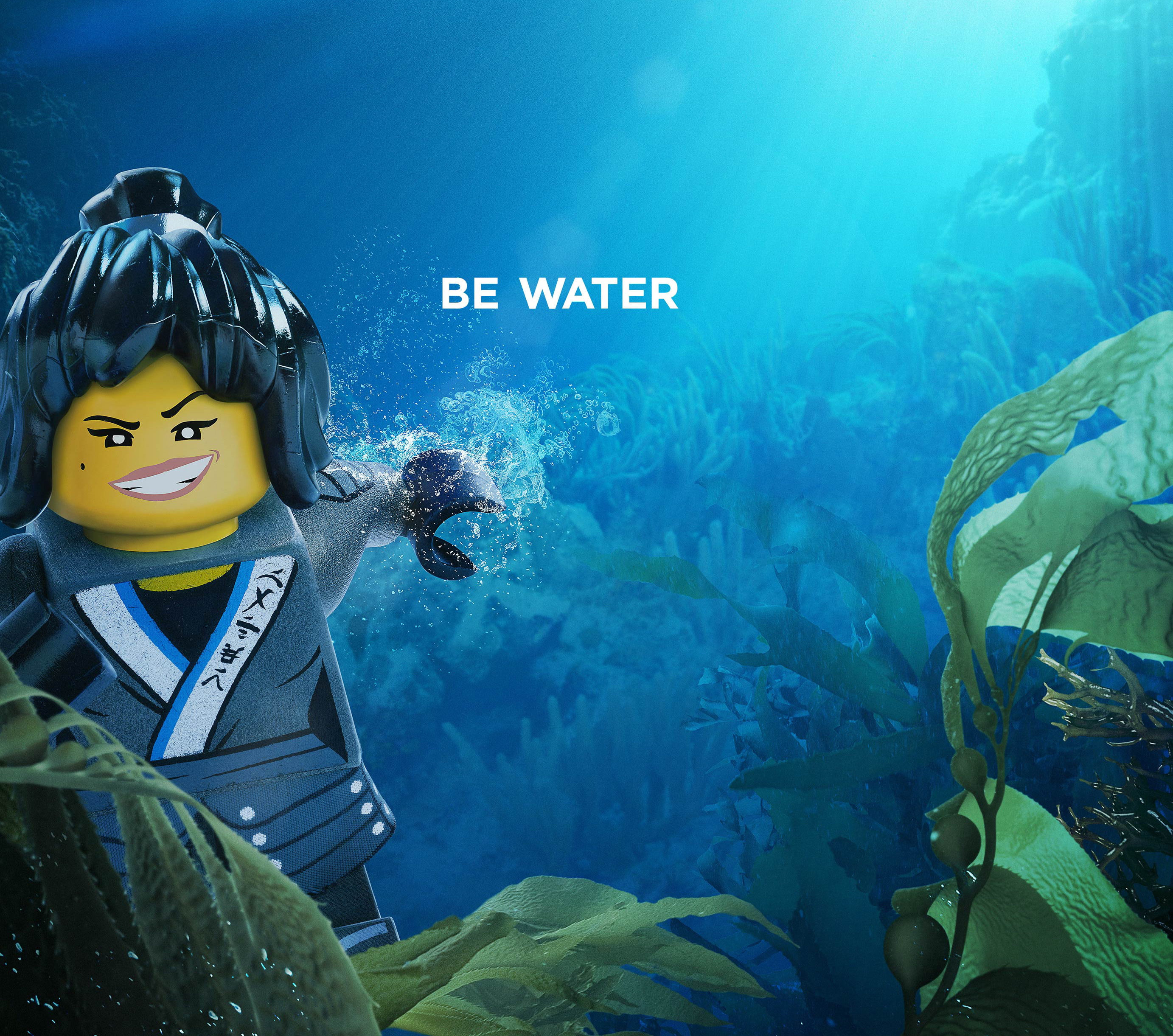 text, underwater, water, 2K, The Lego Ninjago Movie, photo, overlay, Nya, 2017, Be Water, HD Wallpaper