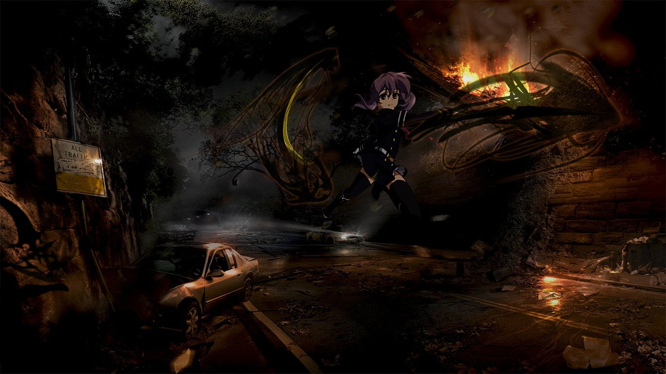 long exposure, tree, built structure, architecture, water, Seraph of the End, motion, outdoors, blurred motion, light trail, Shinoa Hīragi, Anime, real people, HD Wallpaper