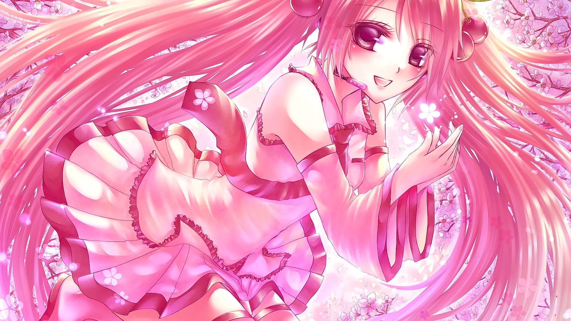 Hatsune Miku, backgrounds, nature, Sakura Miku, 1080P, art and craft, plant, Vocaloid, flower, flowering plant, animal themes, creativity, beauty in nature, HD Wallpaper