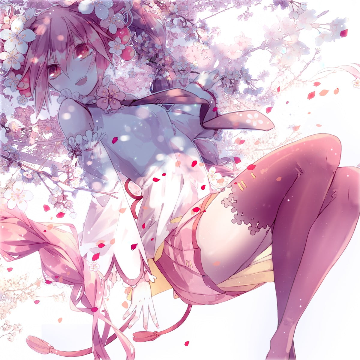 plant, 480P, flower petals, flowers, flower, pink color, floating, flowering plant, skirt, young women, beauty in nature, women, Vocaloid, Sakura Miku, Phone HD Wallpaper