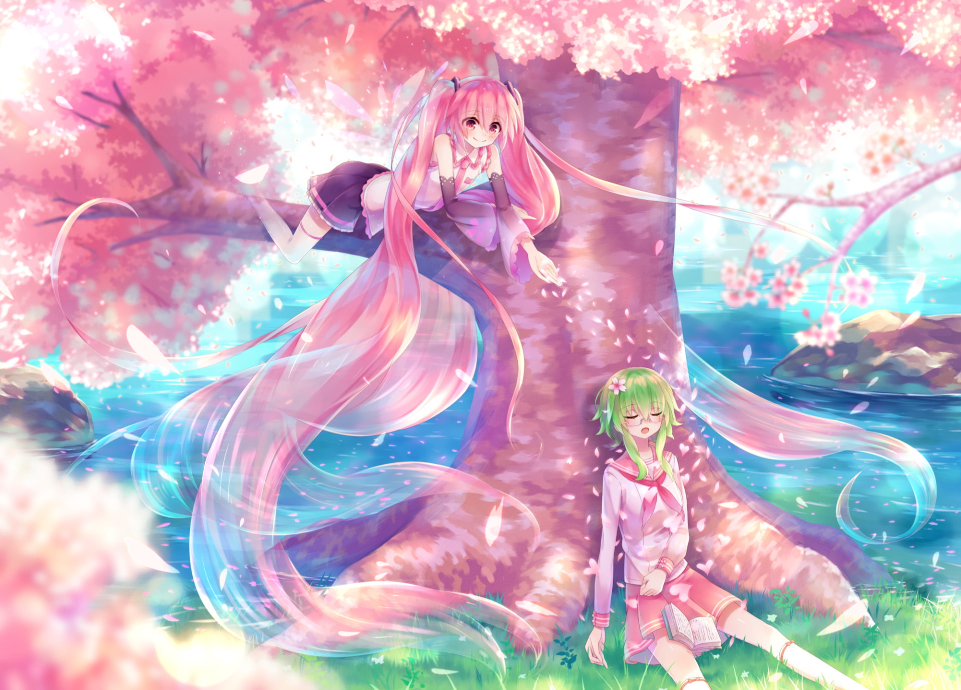 1080P, Anime, GUMI (Vocaloid), Sakura Miku, Vocaloid, HD Wallpaper