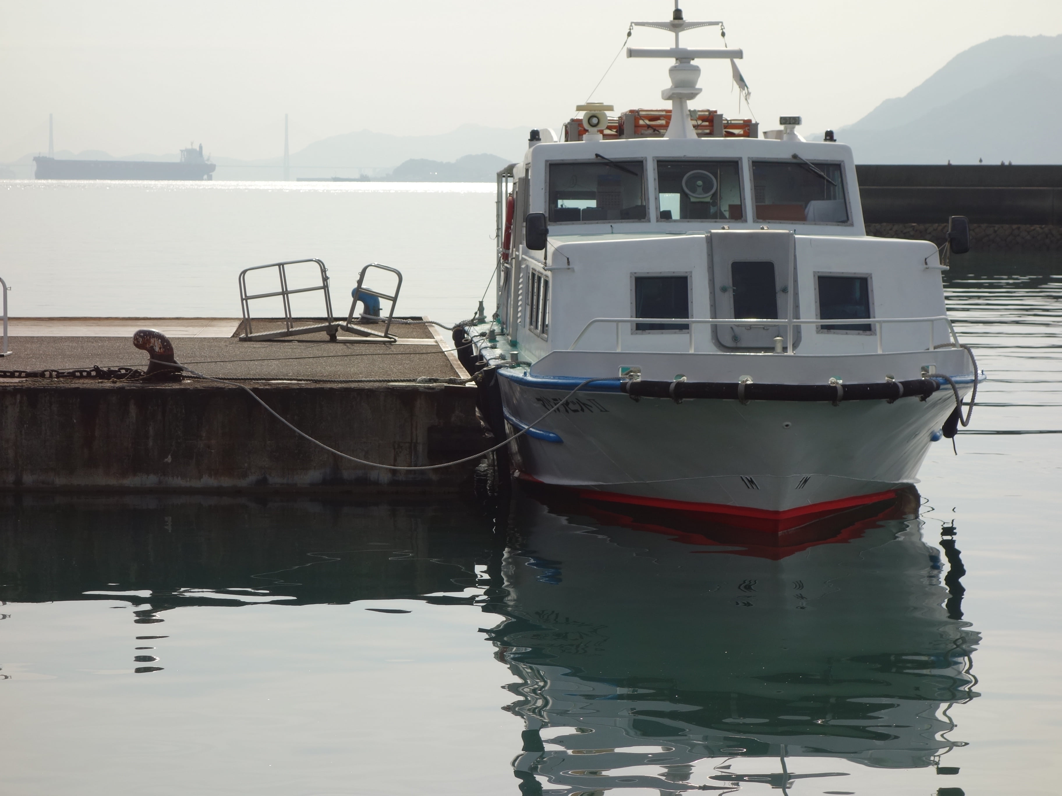 transportation, sea, pier, anchored, seto inland sea, day, harbor, water, no people, 2K, fishing industry, nature, reflection, mountain, sky, outdoors, HD Wallpaper