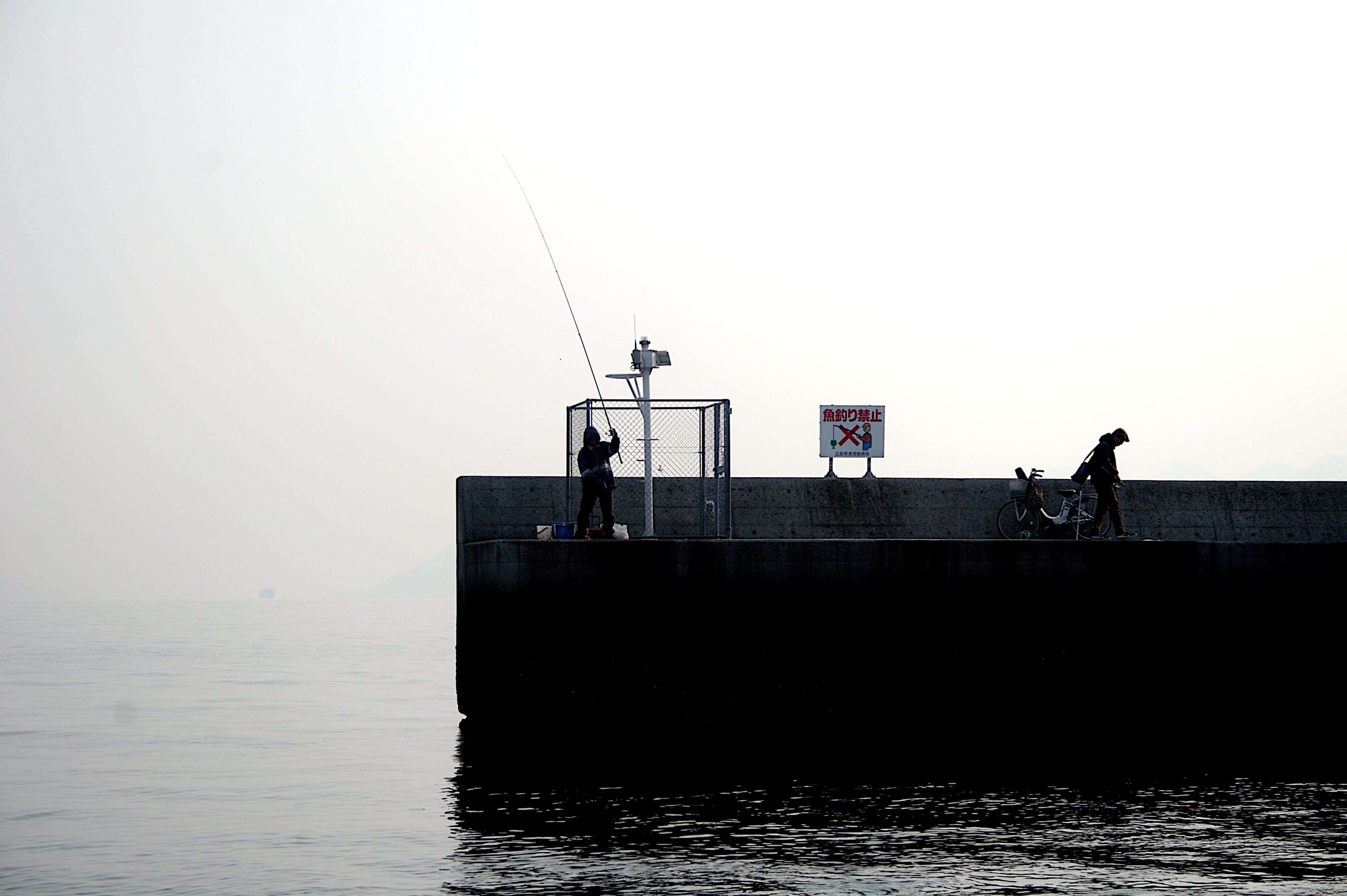 day, transportation, hiroshima prefecture, waterfront, horizon over water, sea, architecture, standing, nautical vessel, mode of transportation, fisherman, HD Wallpaper
