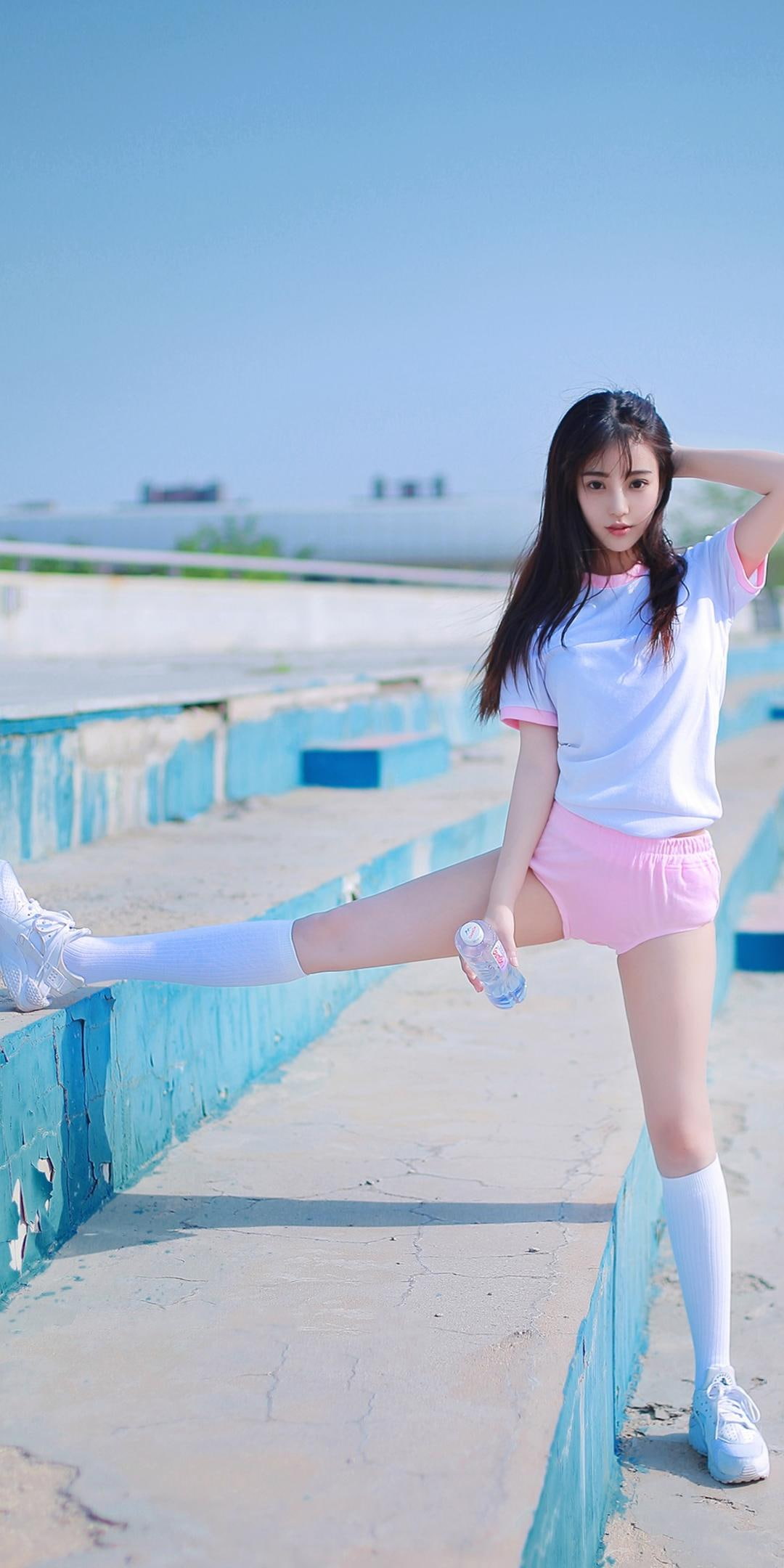 1080P, shoes, brunette, hair, women, Asian, Yeezy, Phone HD Wallpaper