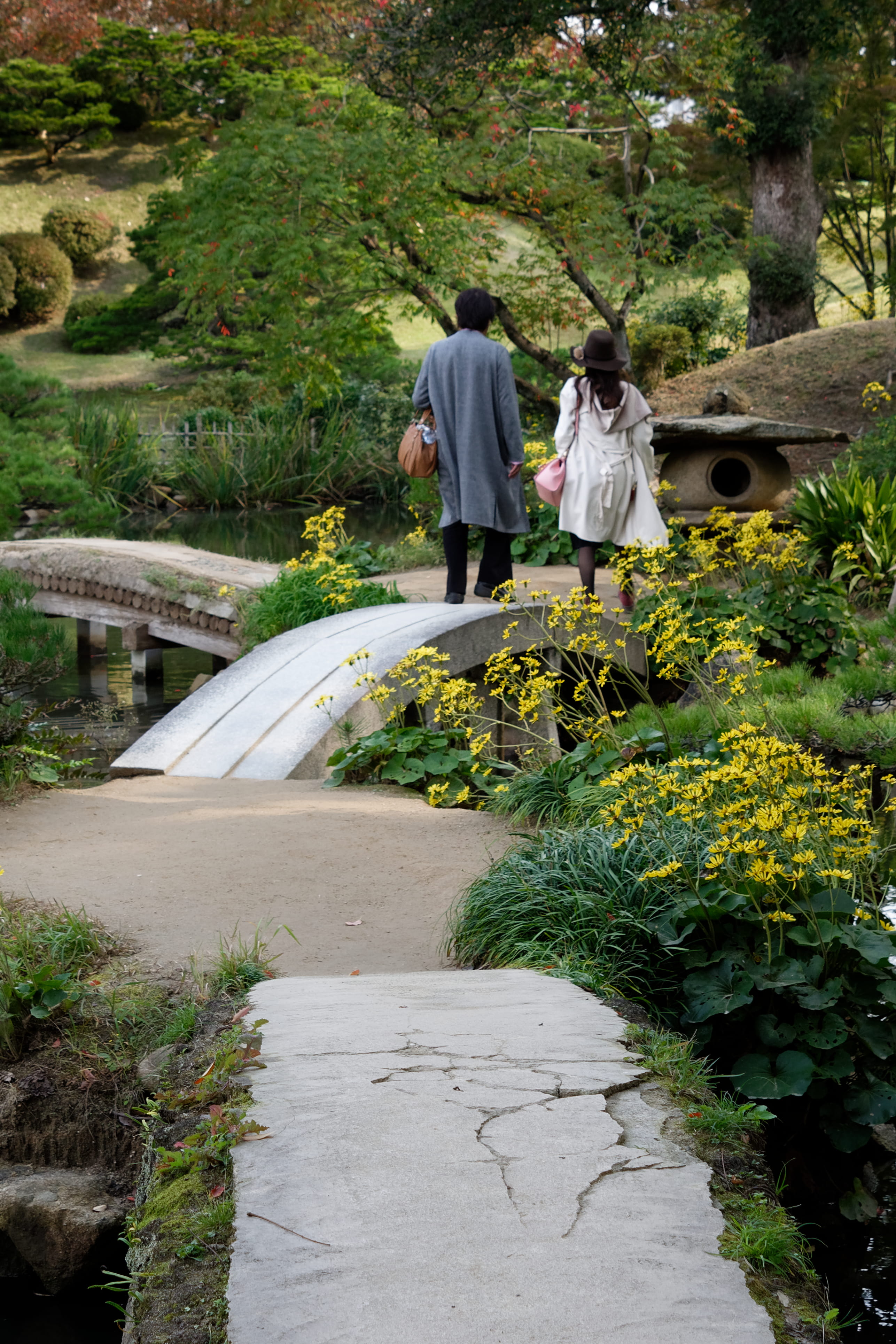 park, plant, japan, hiroshima-shi, path, walking, love, tree, asia, lifestyles, two people, couple - relationship, women, men, people, garden, rear view, Phone HD Wallpaper