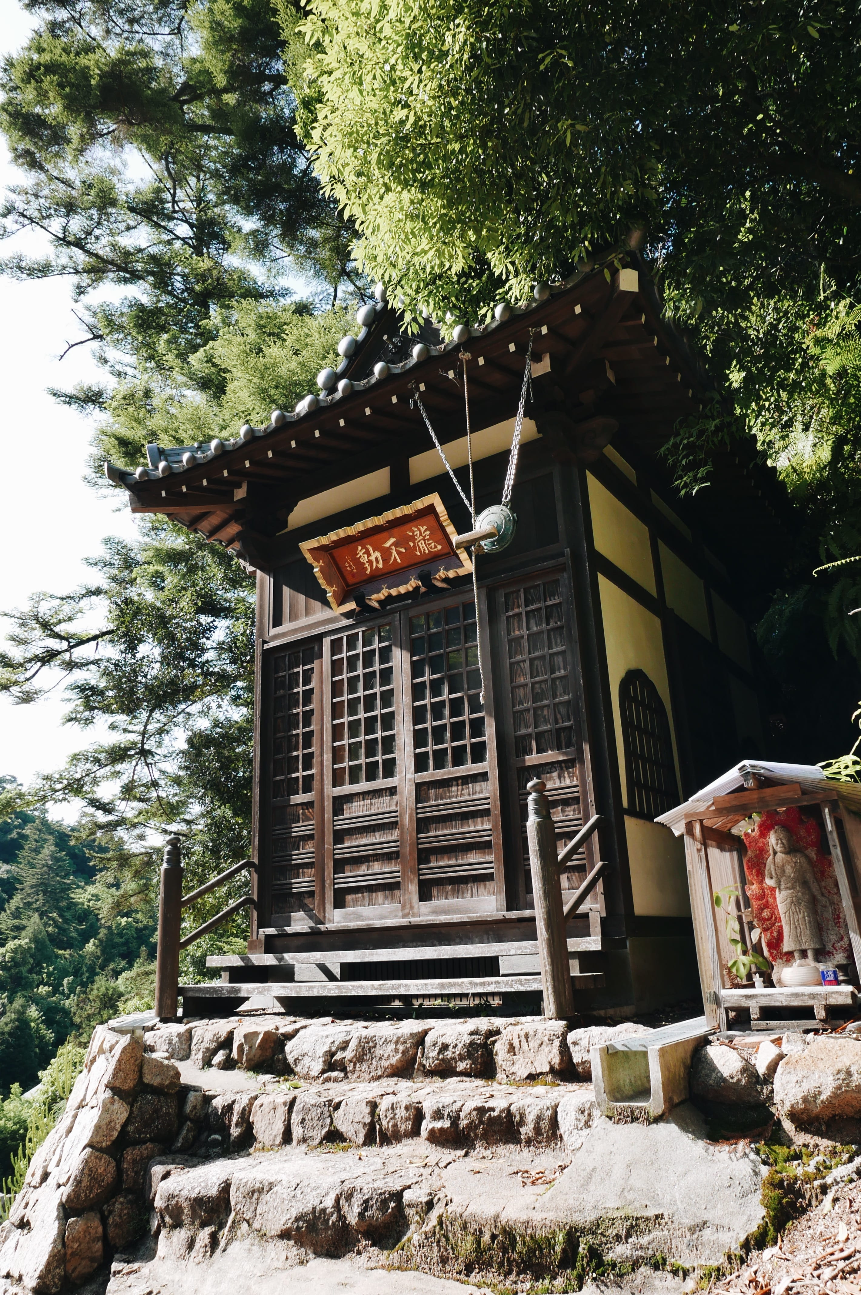 tree, japan, lumix, panasonic, shrine, 4K, nature, temple, hiroshima, outdoors, house, plant, pray, architecture, building, sunlight, staircase, low angle view, Phone HD Wallpaper