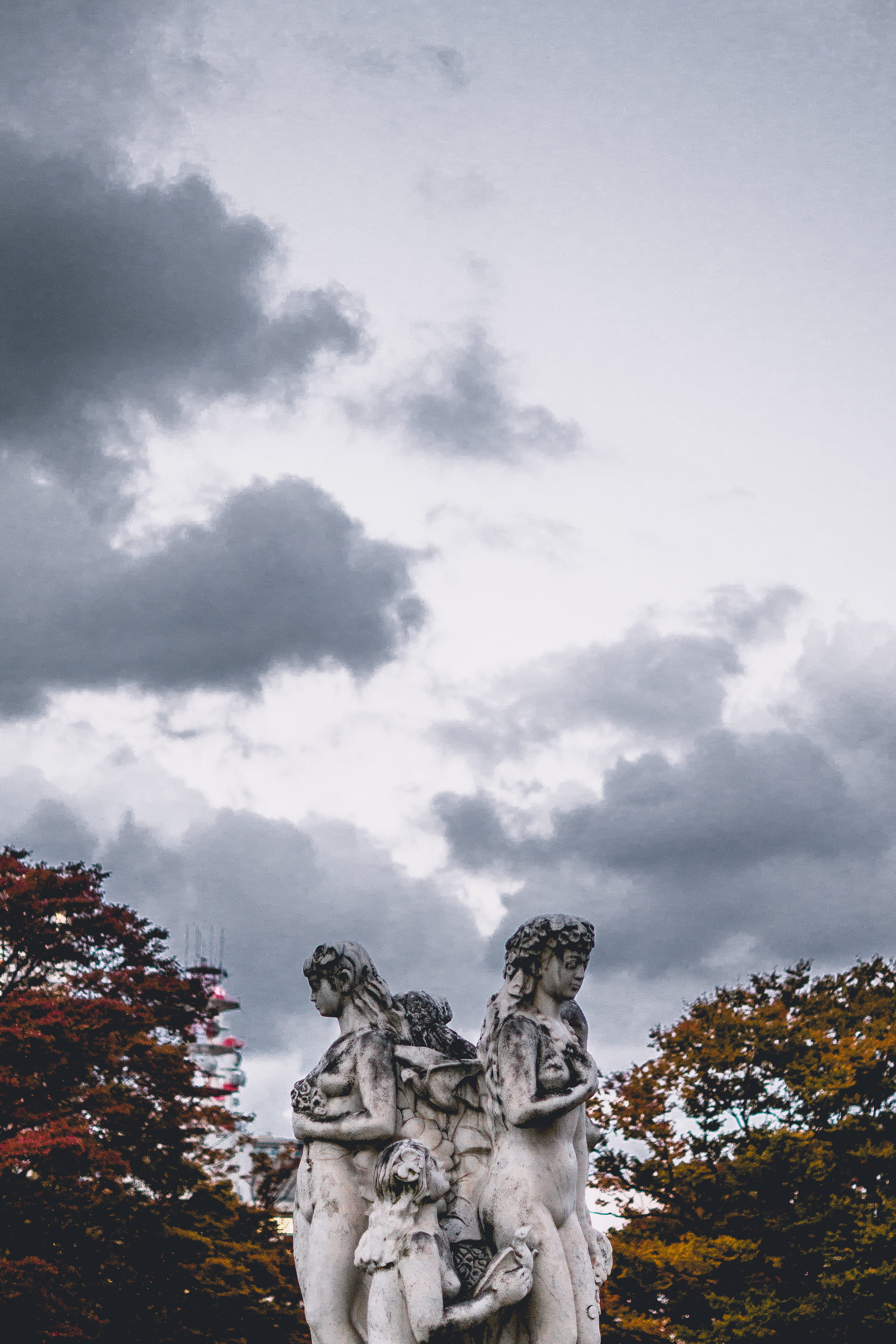 representation, nature, low angle view, tree, angel, craft, hiroshima, sky, sculpture, statue, outdoors, art and craft, architecture, japan, male likeness, Phone HD Wallpaper