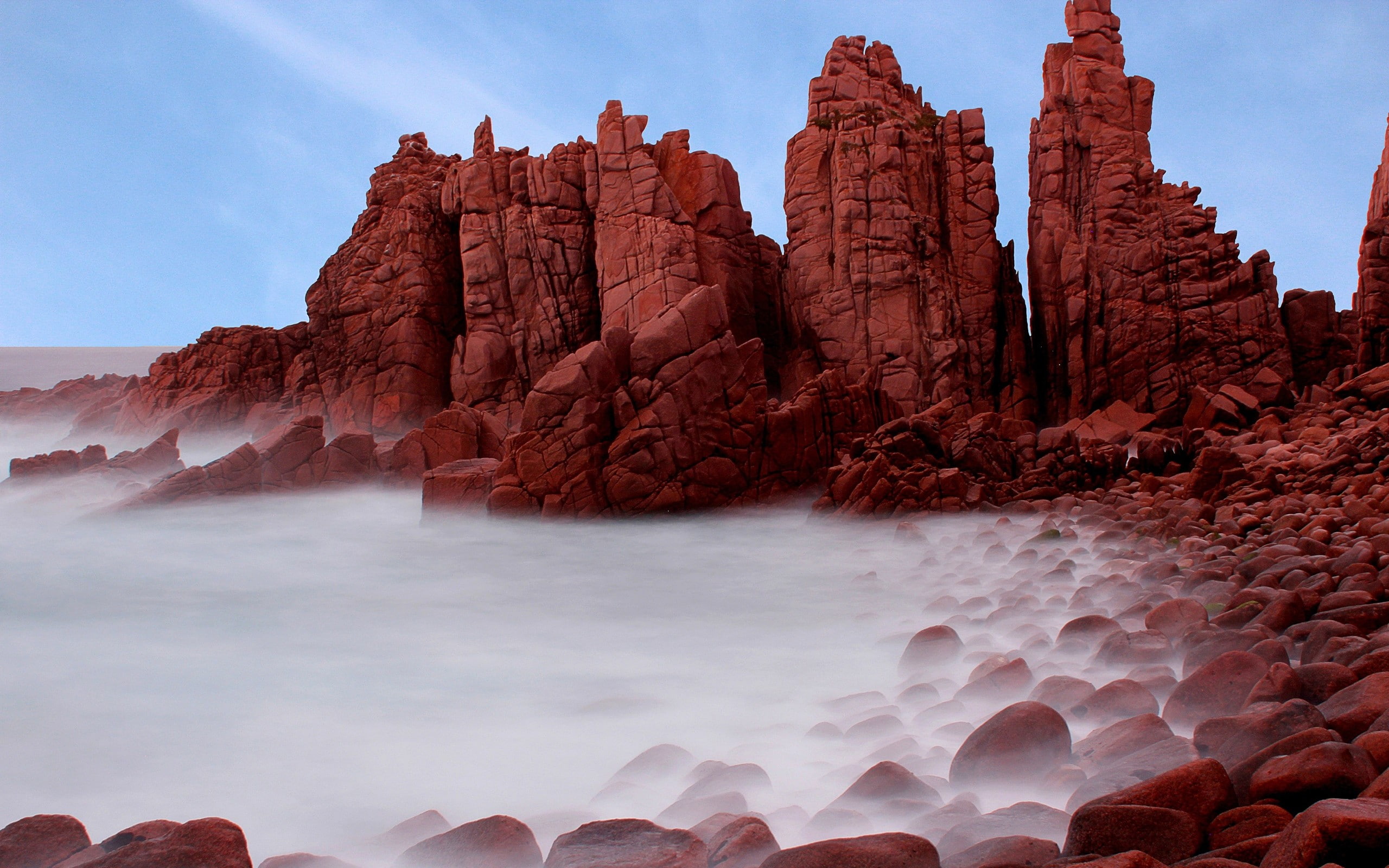 2K, remote, eroded, cloud - sky, rock - object, arid climate, physical geography, no people, tranquility, solid, sea, outdoors, nature, beauty in nature, HD Wallpaper