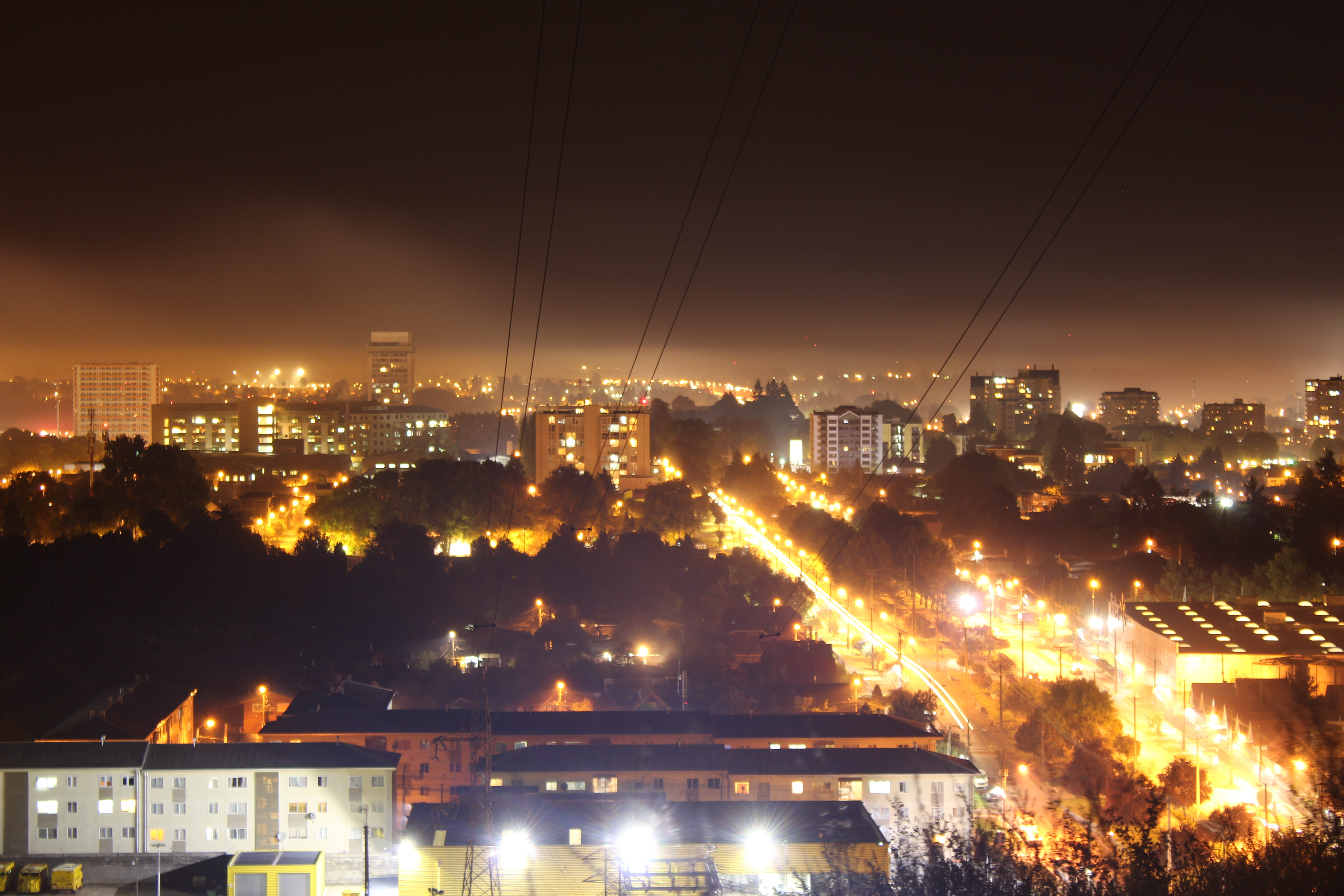electricity, reflection, city life, city, 5K, orange color, outdoors, water, desde el cerro Ñielol, cityscape, landscape, chile, sky, office building exterior, HD Wallpaper