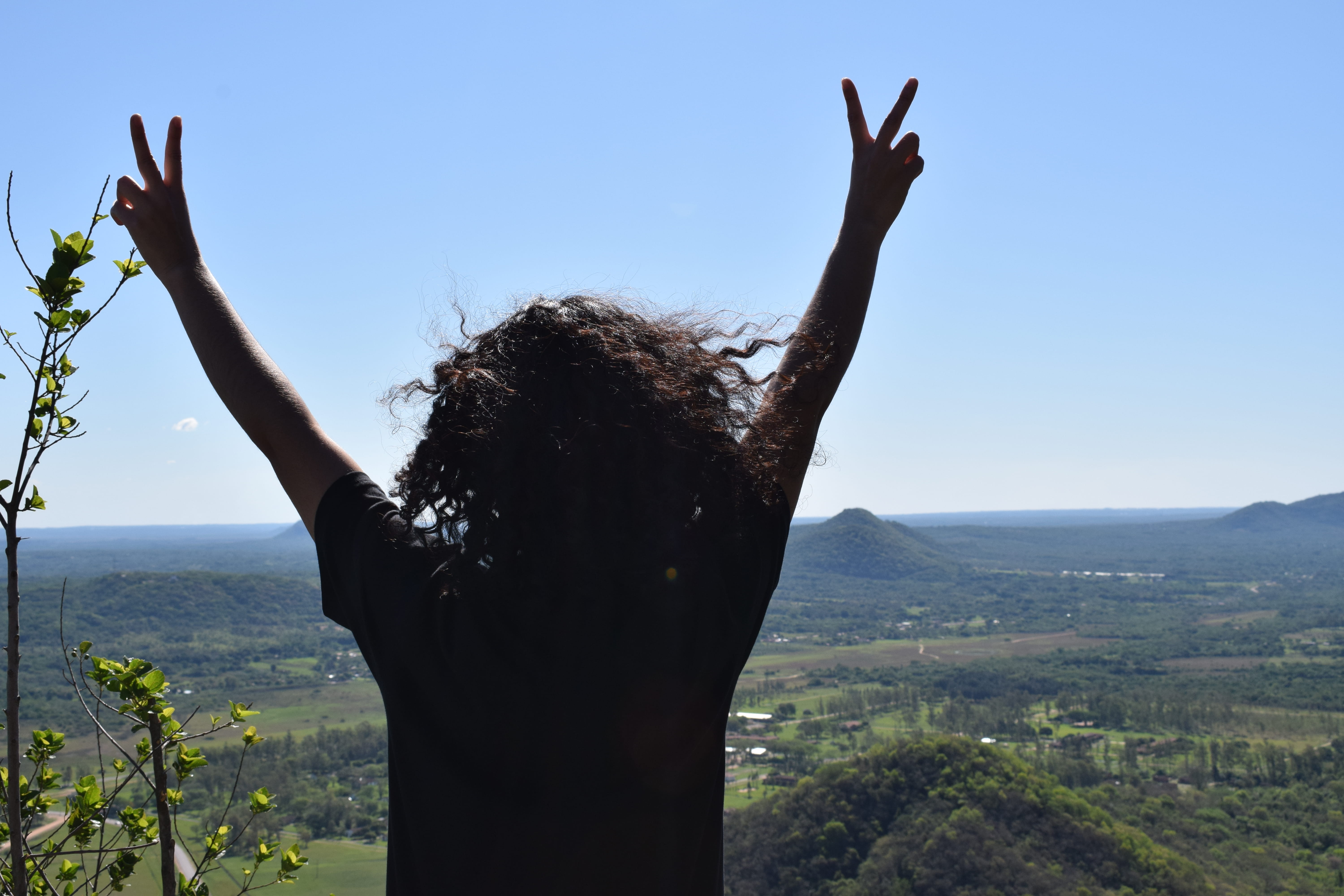 5K, paraguay, mountain, travels, rear view, tour, hairstyle, limb, cerro hû, hair, environment, lifestyles, human arm, real people, arms raised, one person, HD Wallpaper