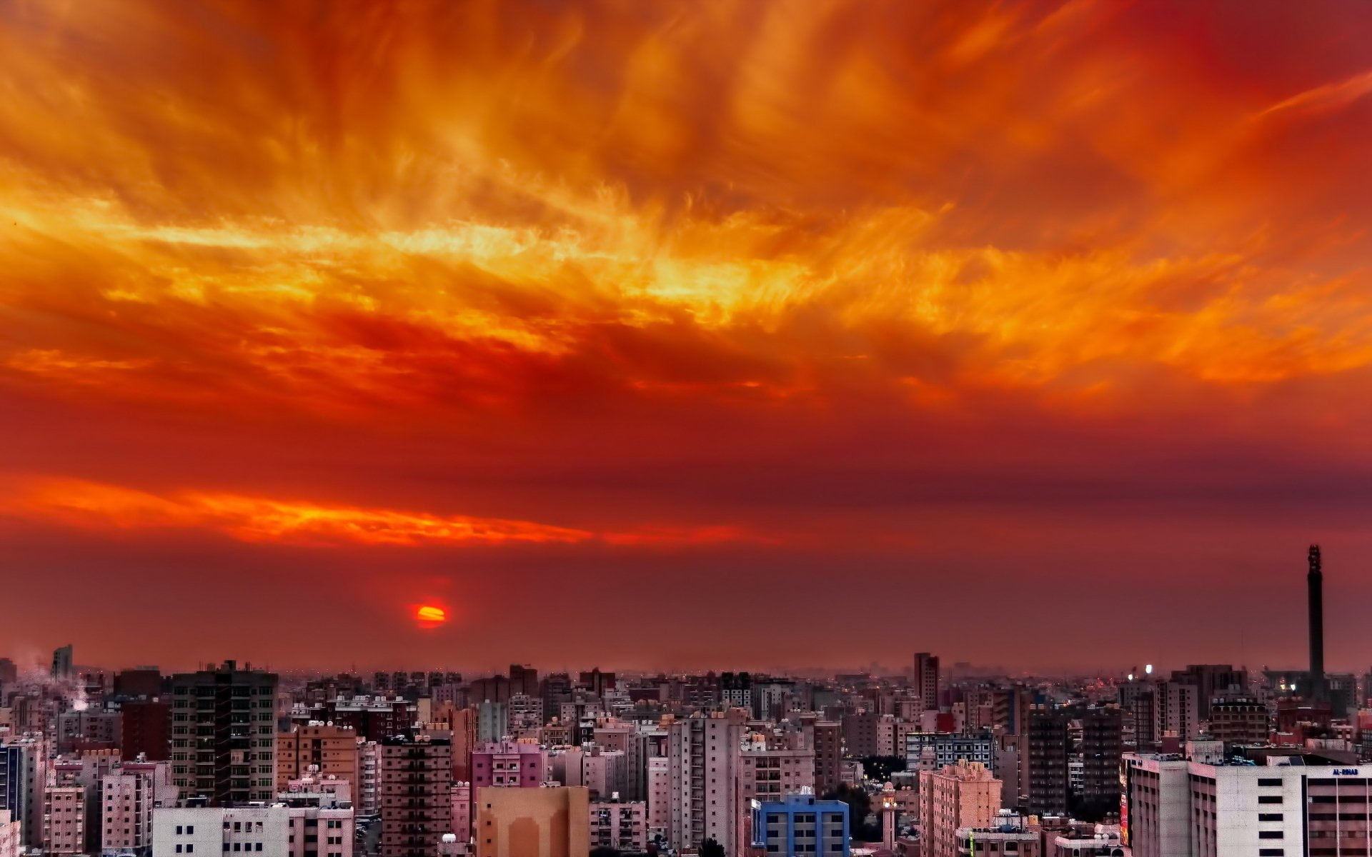 Photography, Man Made, 1080P, City, Building, Sunset, Cloud, Orange, Kuwait, HD Wallpaper