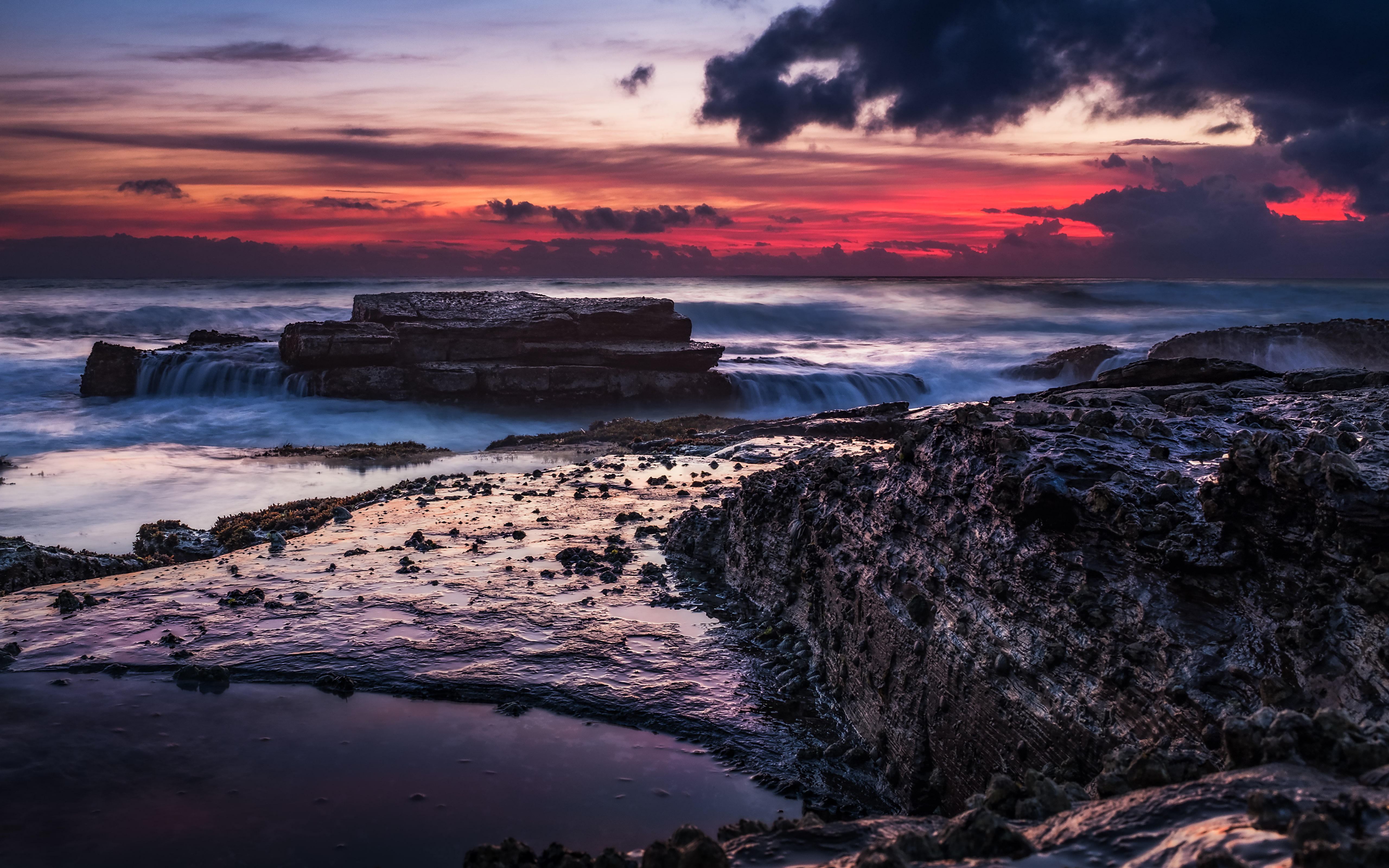 red, seascape, solid, sea, manlybeach, water, nature, sky, beach, beauty in nature, no people, orange color, sydneyaustralia, horizon, land, australia, HD Wallpaper