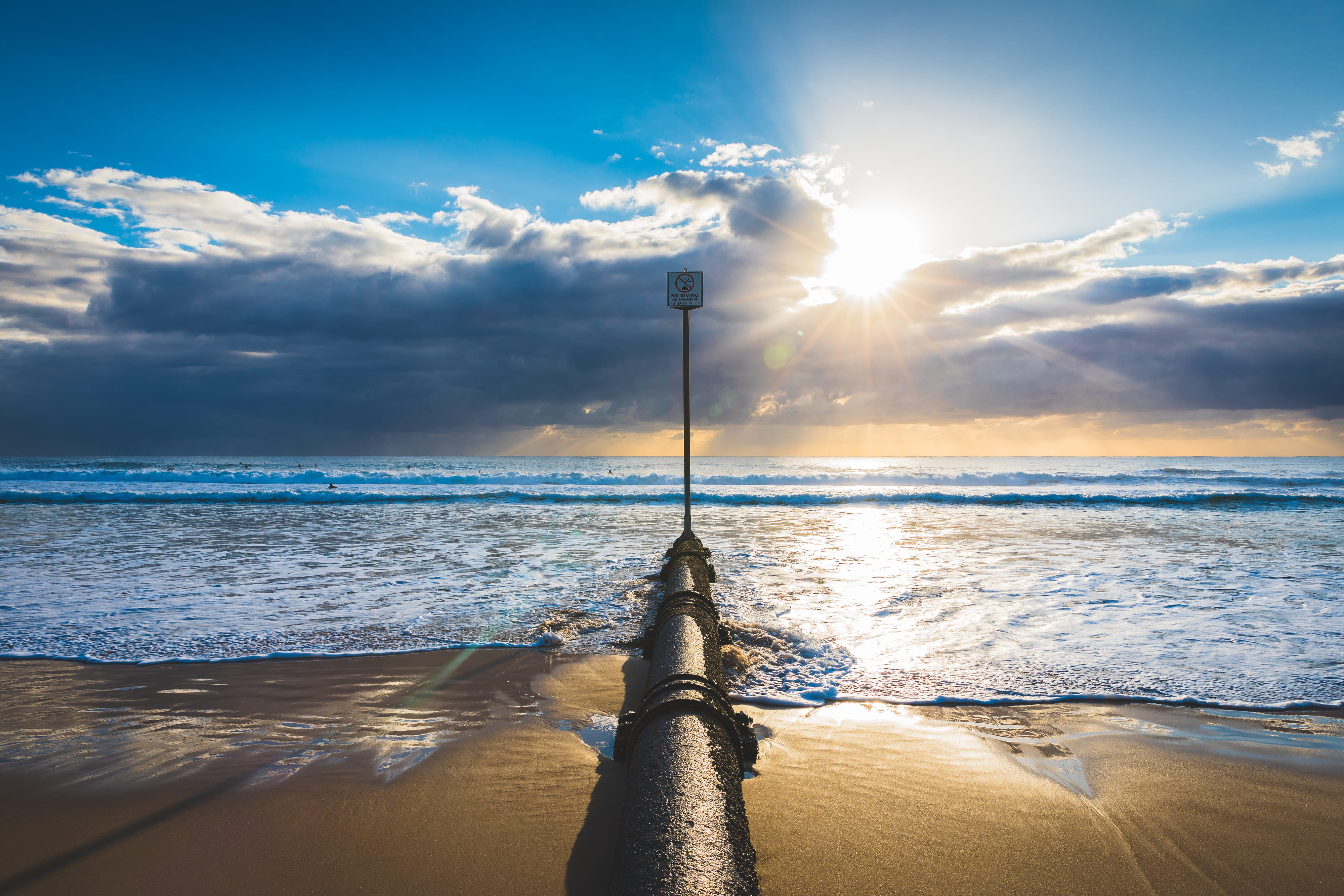 horizon, horizon over water, tranquility, sky, australia, manly beach, no people, scenics - nature, nature, beach, idyllic, clouds, surfing, ocean, 4K, HD Wallpaper