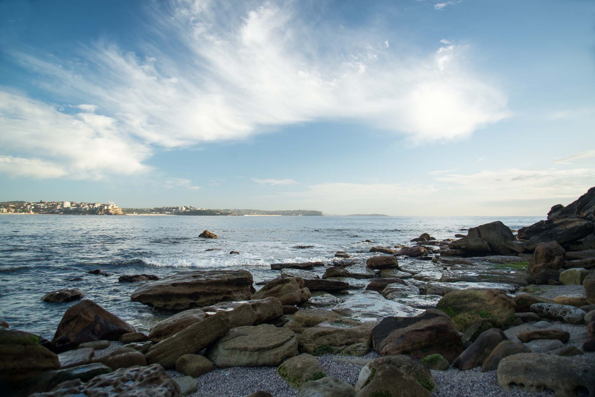 rock - object, manly, environment, day, solid, sky, nature, clouds, groyne, water, beach, land, ocean, tranquil scene, sea, australia, rock, stone - object, HD Wallpaper