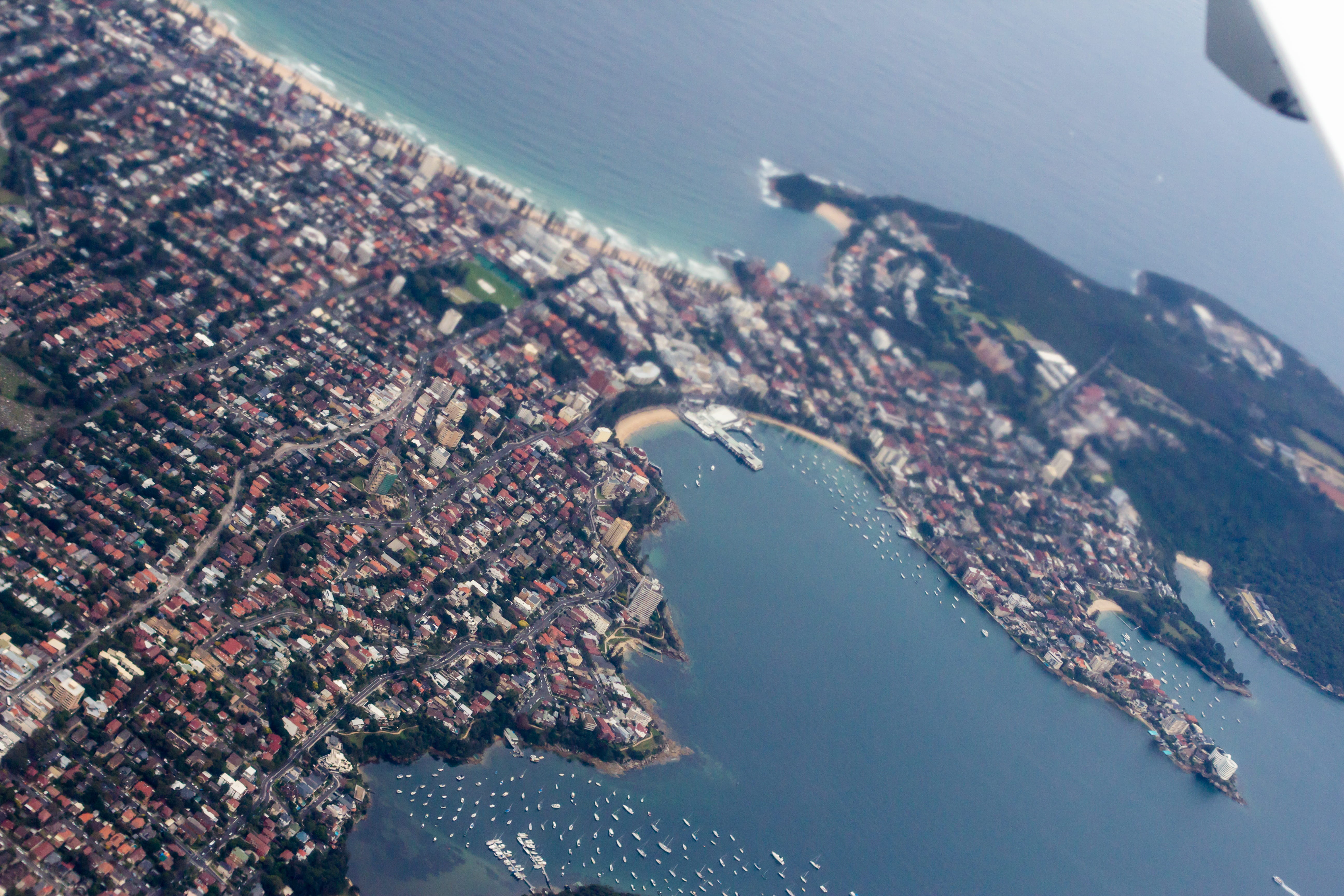 coastal city, outdoors, airplane, aerial view, coastal, 5K, australia, cityscape, no people, high angle view, harbor, built structure, photoholgic, flight, HD Wallpaper