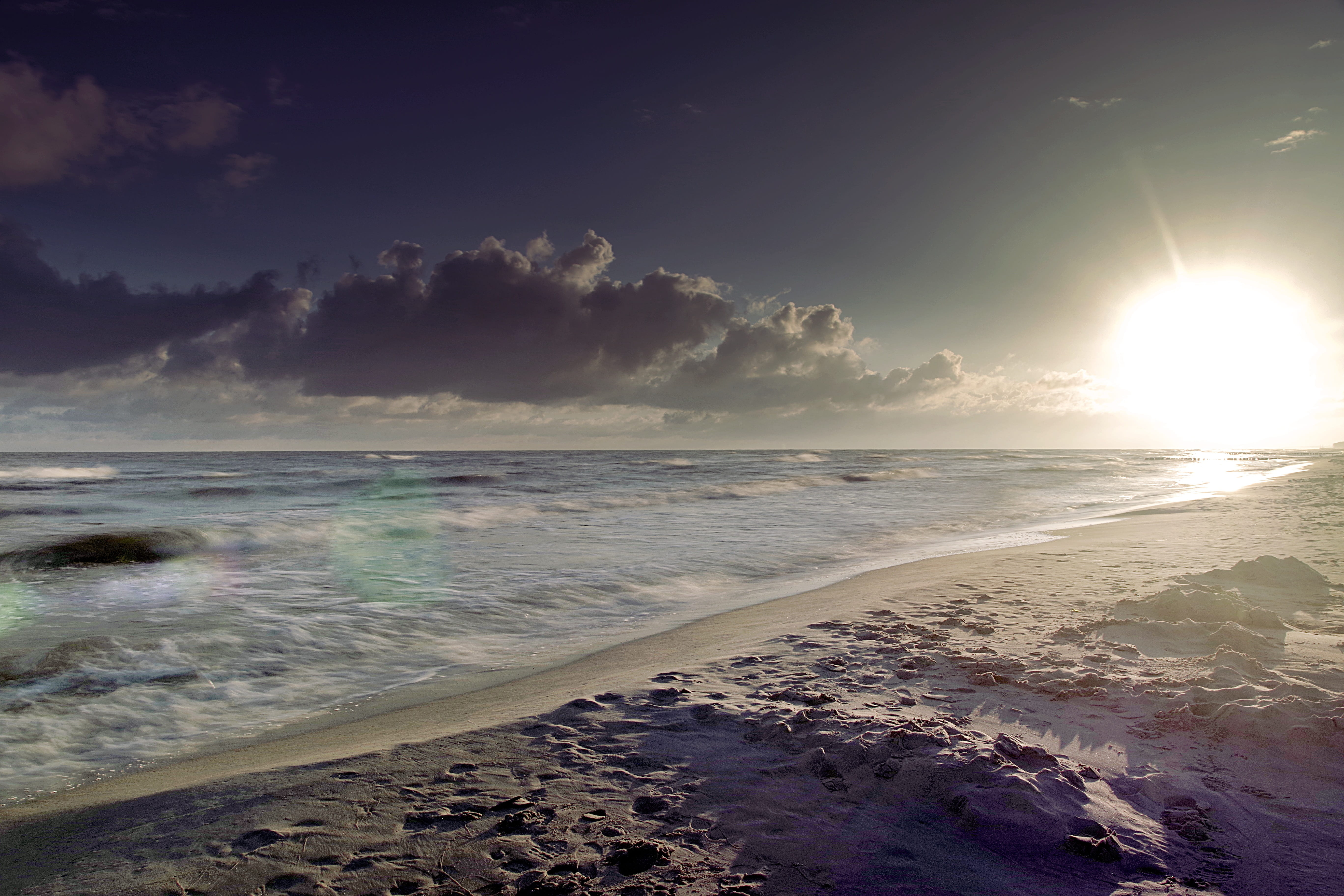 clouds, sea, water, sunset, aquatic sport, the horizon, northern poland, 5K, natural, body, horizon over water, the baltic sea, holidays, horizon, sunlight, HD Wallpaper