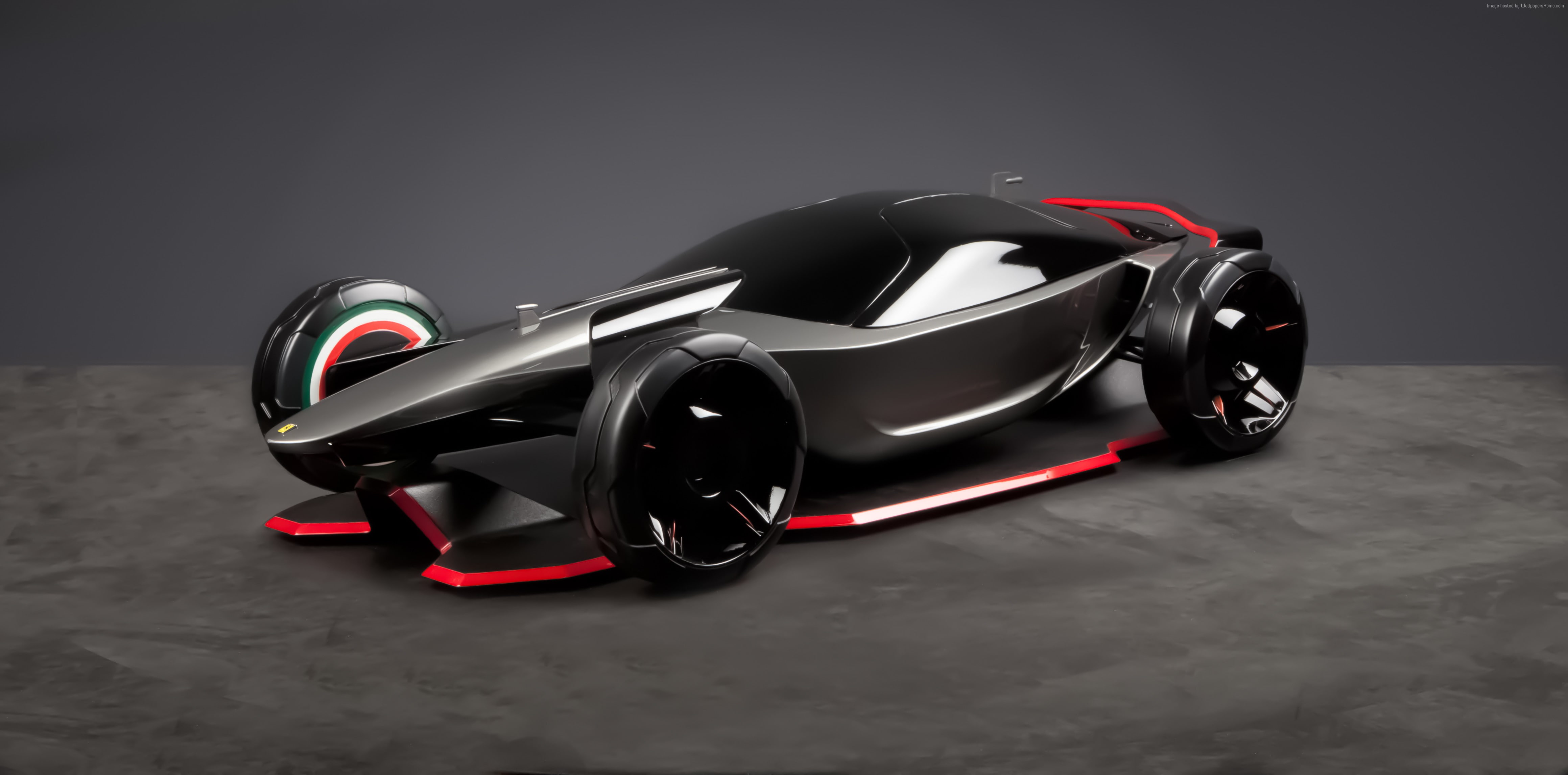Ferrari Vision F900, tire, security, black color, formula one racing, sports car, racecar, technology, sports race, studio shot, red, 4K, silver, still life, HD Wallpaper