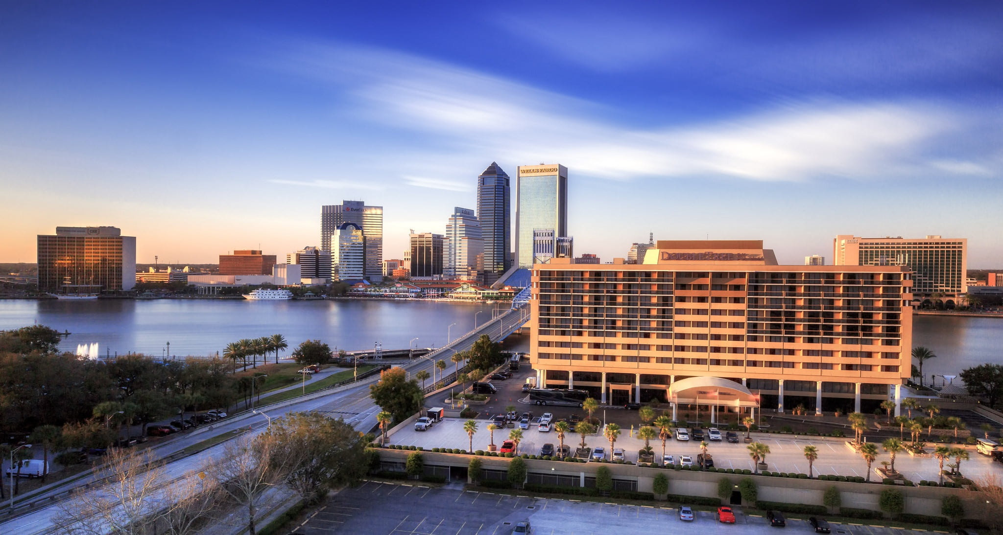 the city, building, FL, 1080P, St. Johns River, USA, architecture, Jacksonville, HD Wallpaper