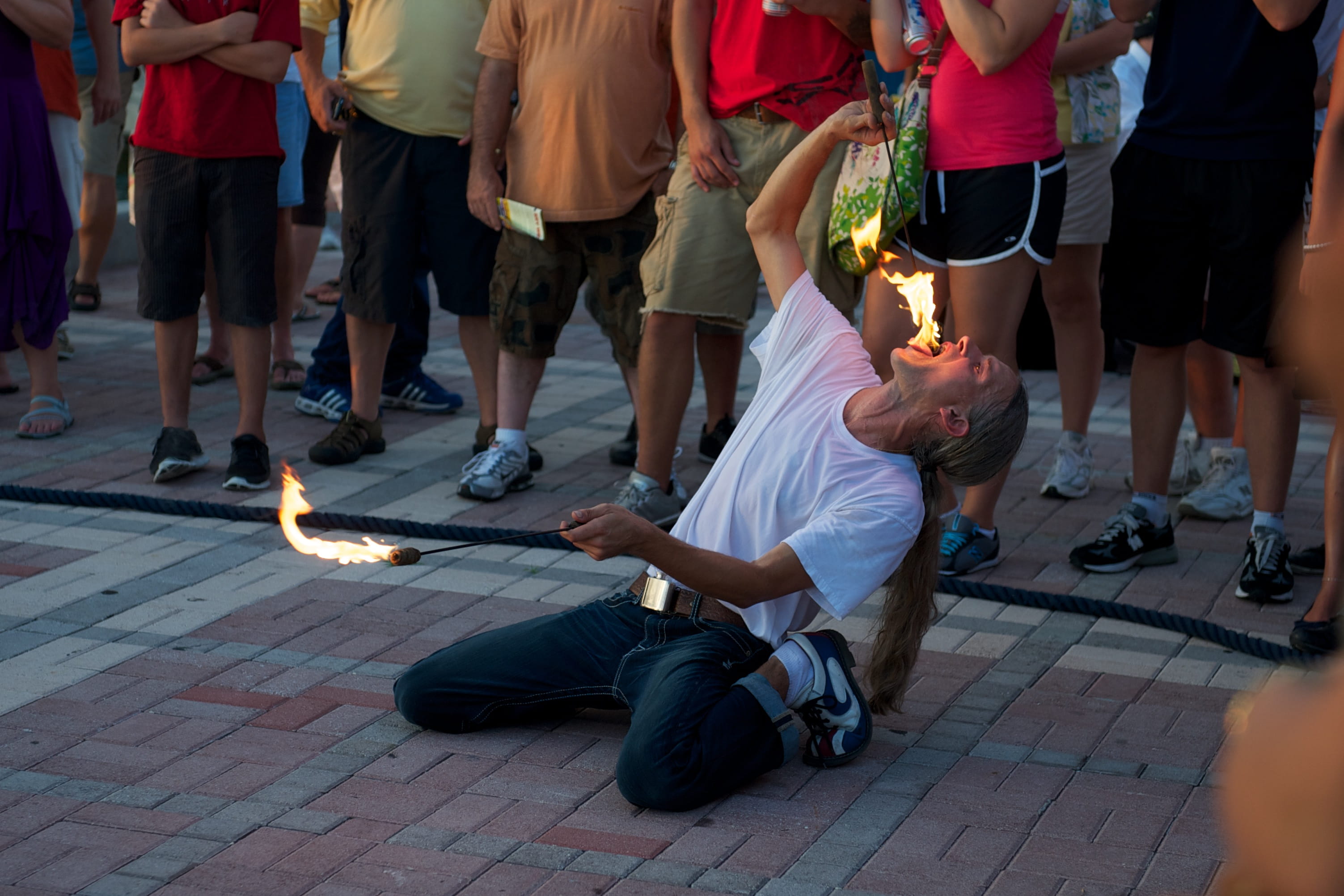 motion, key west, adult, real people, paving stone, fire breather, united states, burning, sunset, group of people, fire, 2K, day, florida, crowd, large group of people, HD Wallpaper