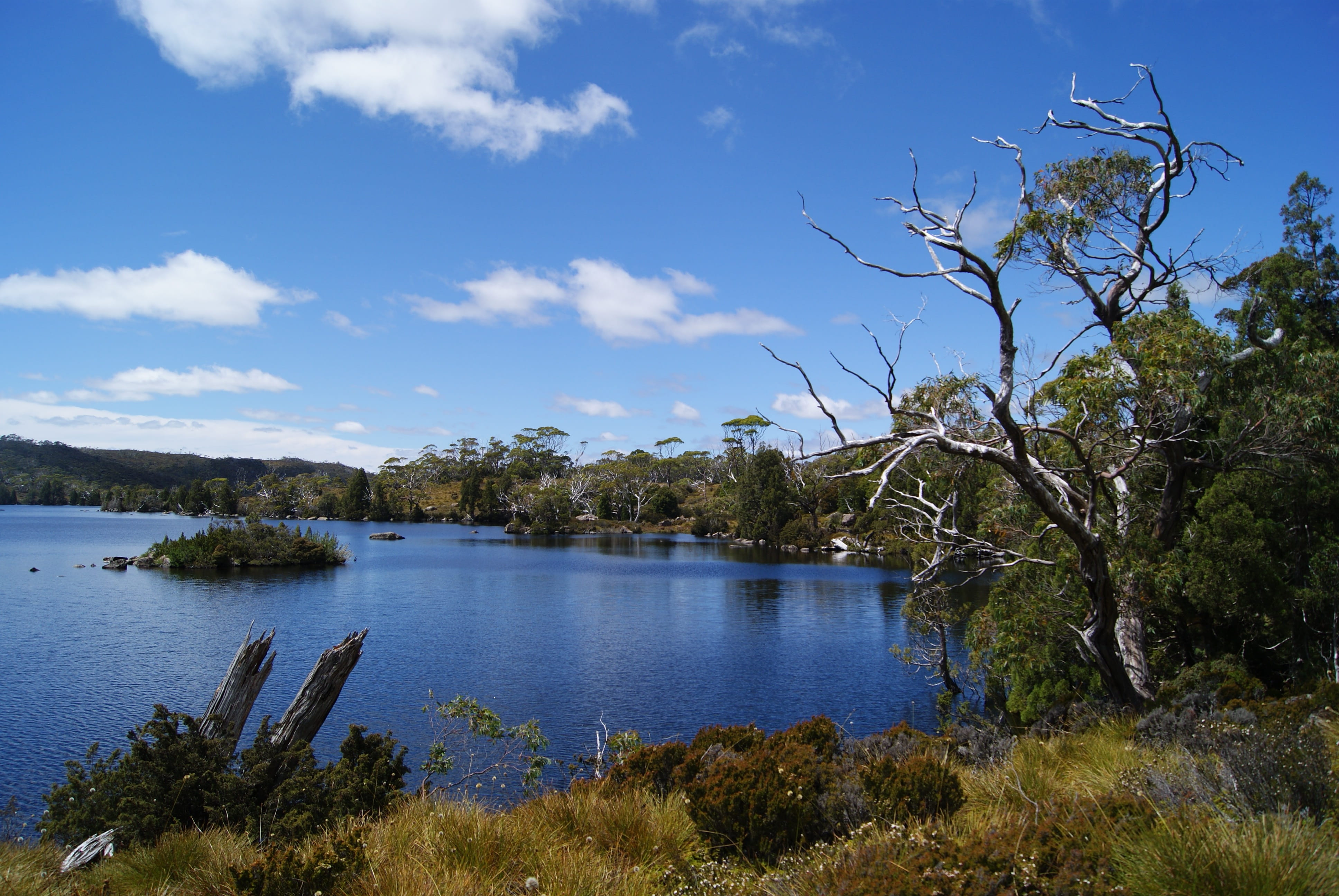 Lake, mountain, non-urban scene, panorama, outdoor, national, day, tranquility, tasmania, blue, tranquil scene, cloud - sky, scenics, lake windermere, walking, HD Wallpaper