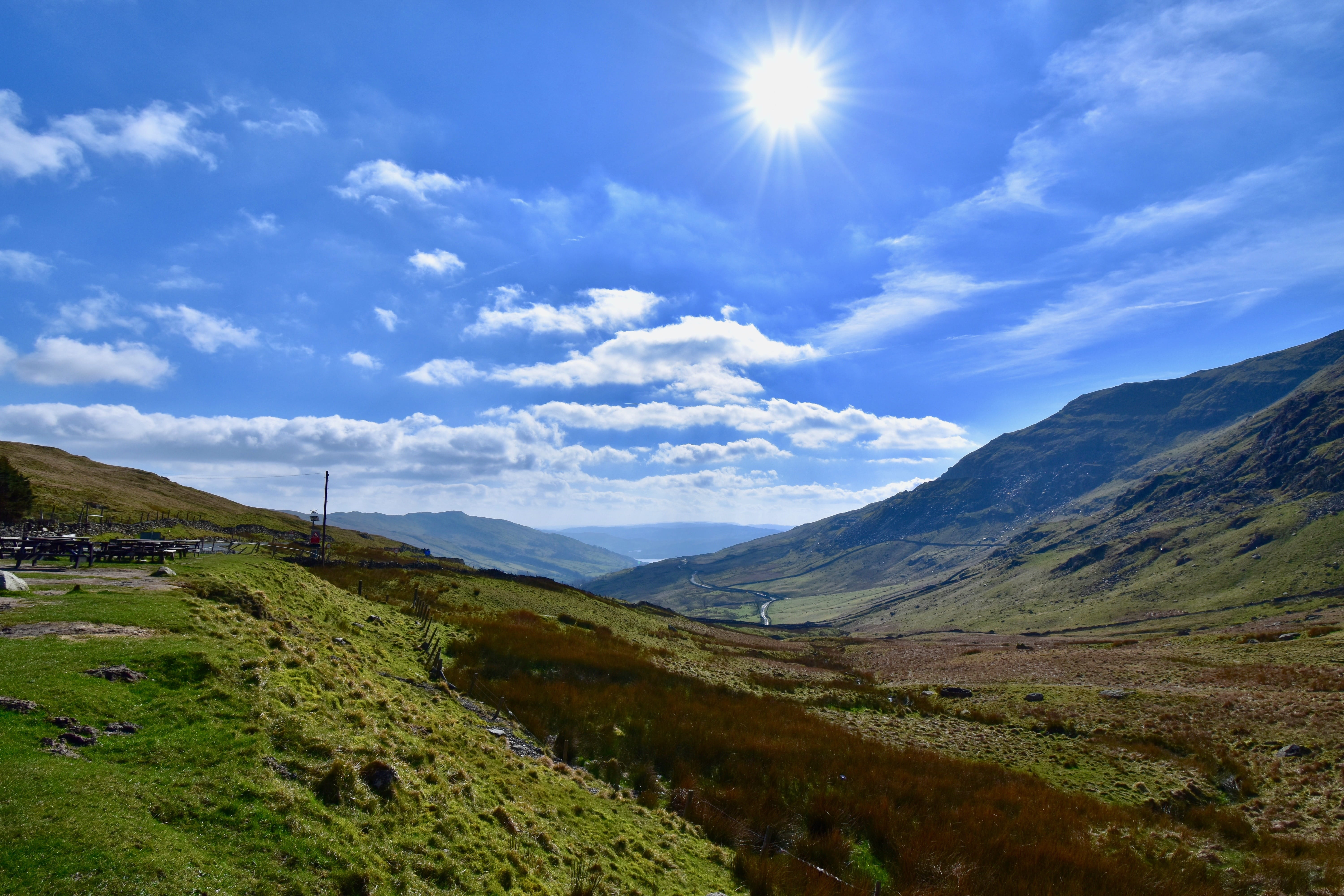 countryside, sunlight, 5K, tranquility, environment, day, nature, cloud - sky, sky, england, no people, mountain range, windermere, blue skies, land, beauty in nature, HD Wallpaper