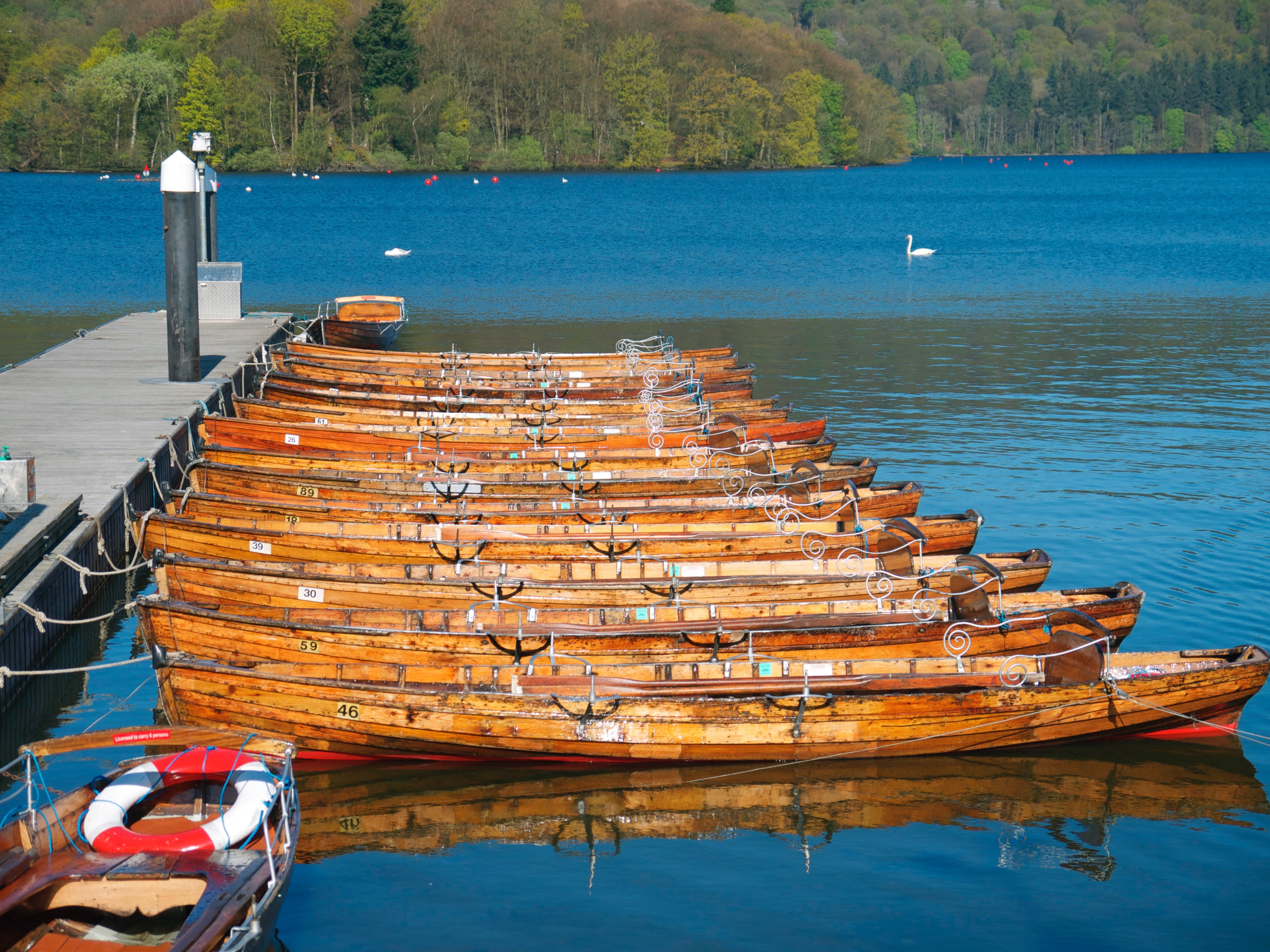no people, water, tranquility, rowboat, wood - material, outdoors, beauty in nature, transportation, day, nautical vessel, moored, nature, windermere, winter, HD Wallpaper