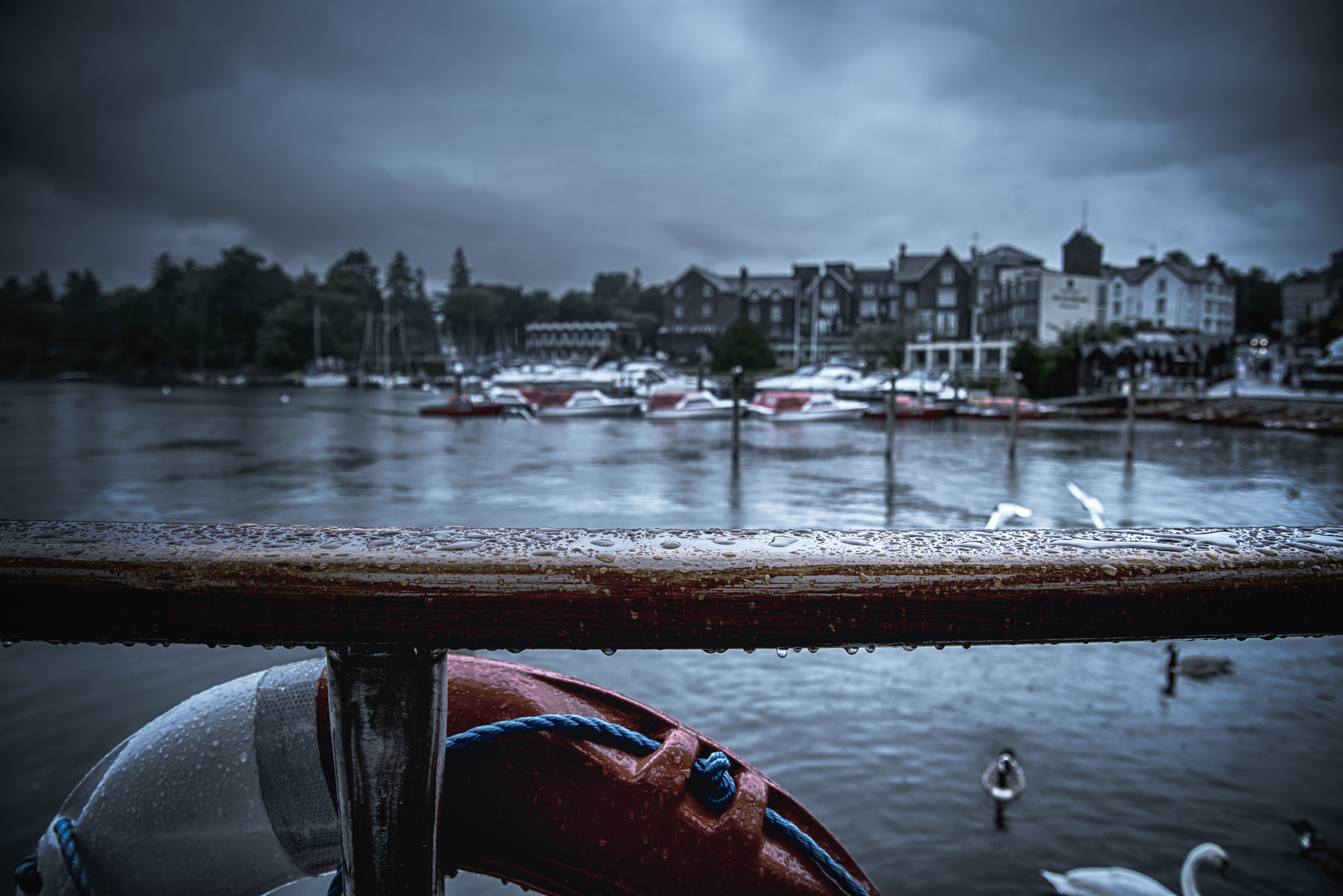 england, water, cloud - sky, 5K, river, mode of transportation, overcast, sky, scenic, moored, lake windermere, outdoors, city, travel destinations, boat, HD Wallpaper